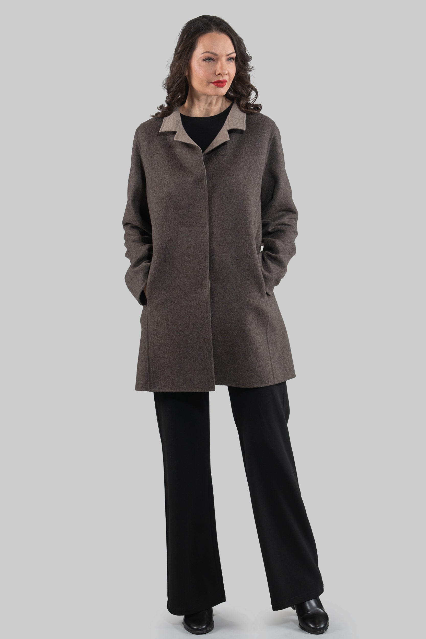 Grey Brown Cashmere Half Coat