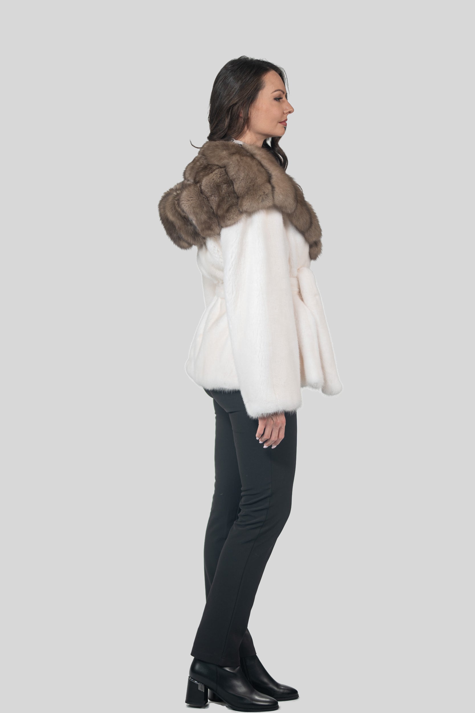Pearl Mink Half Coat With Russian Sable Hood