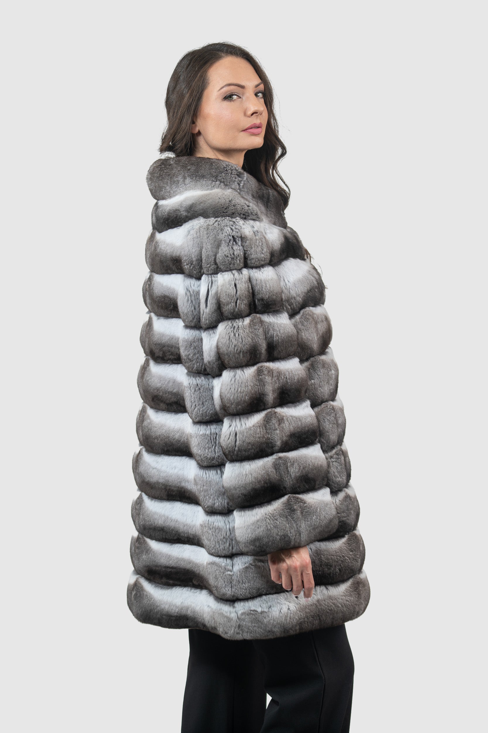 Chinchilla Half Coat with Stand Collar