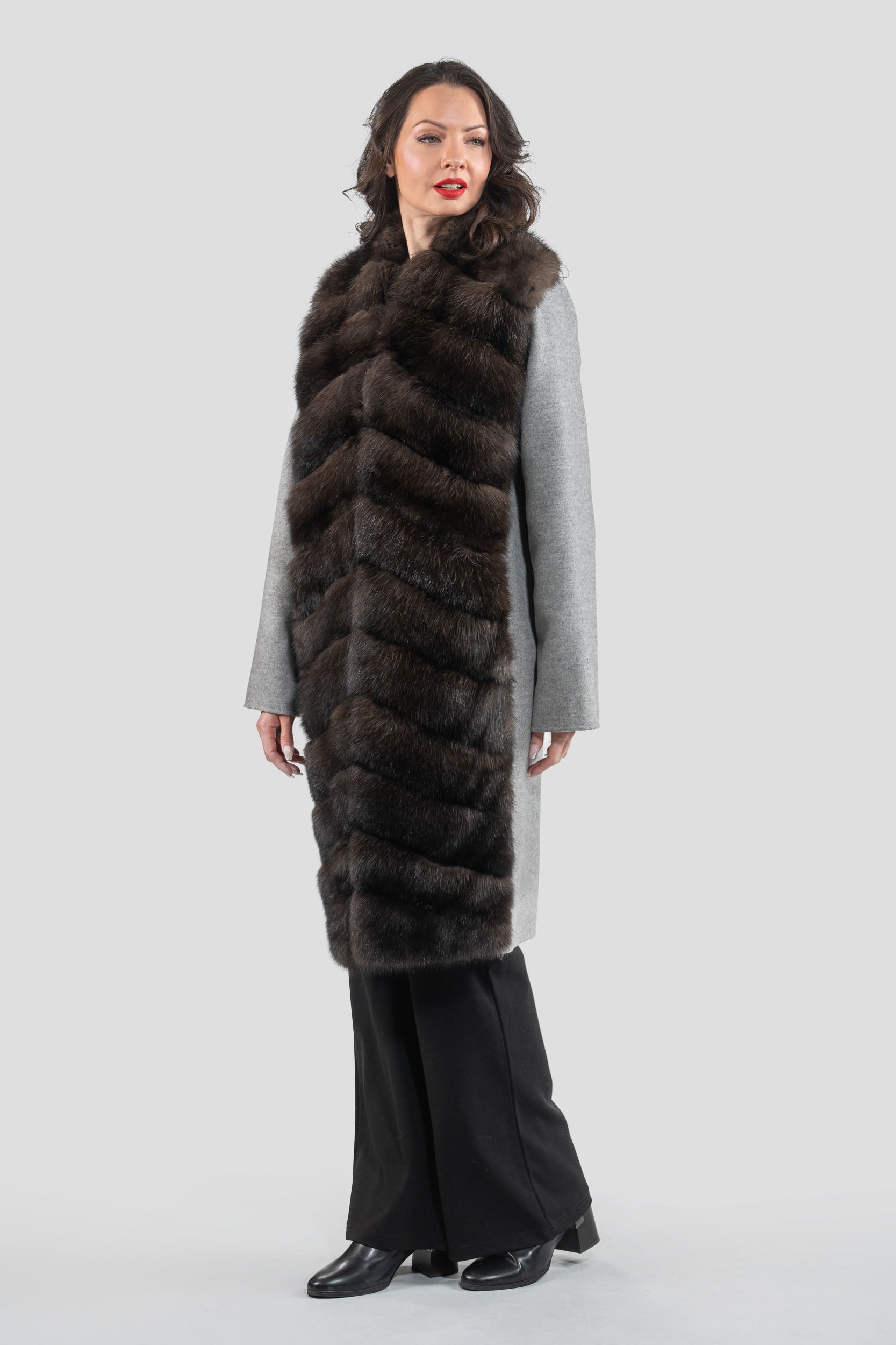 Grey Cashmere Half Coat with Russian Sable Trim