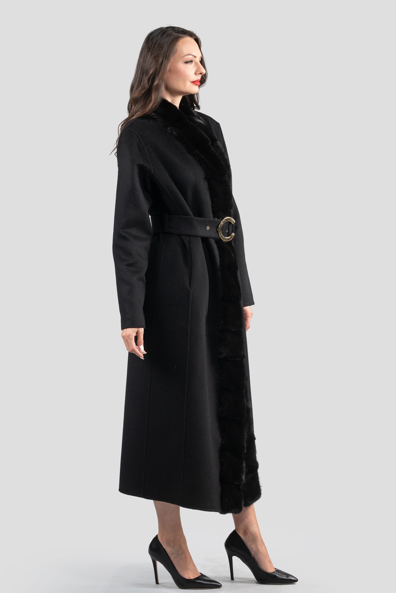 Black Cashmere Coat with Mink Trim