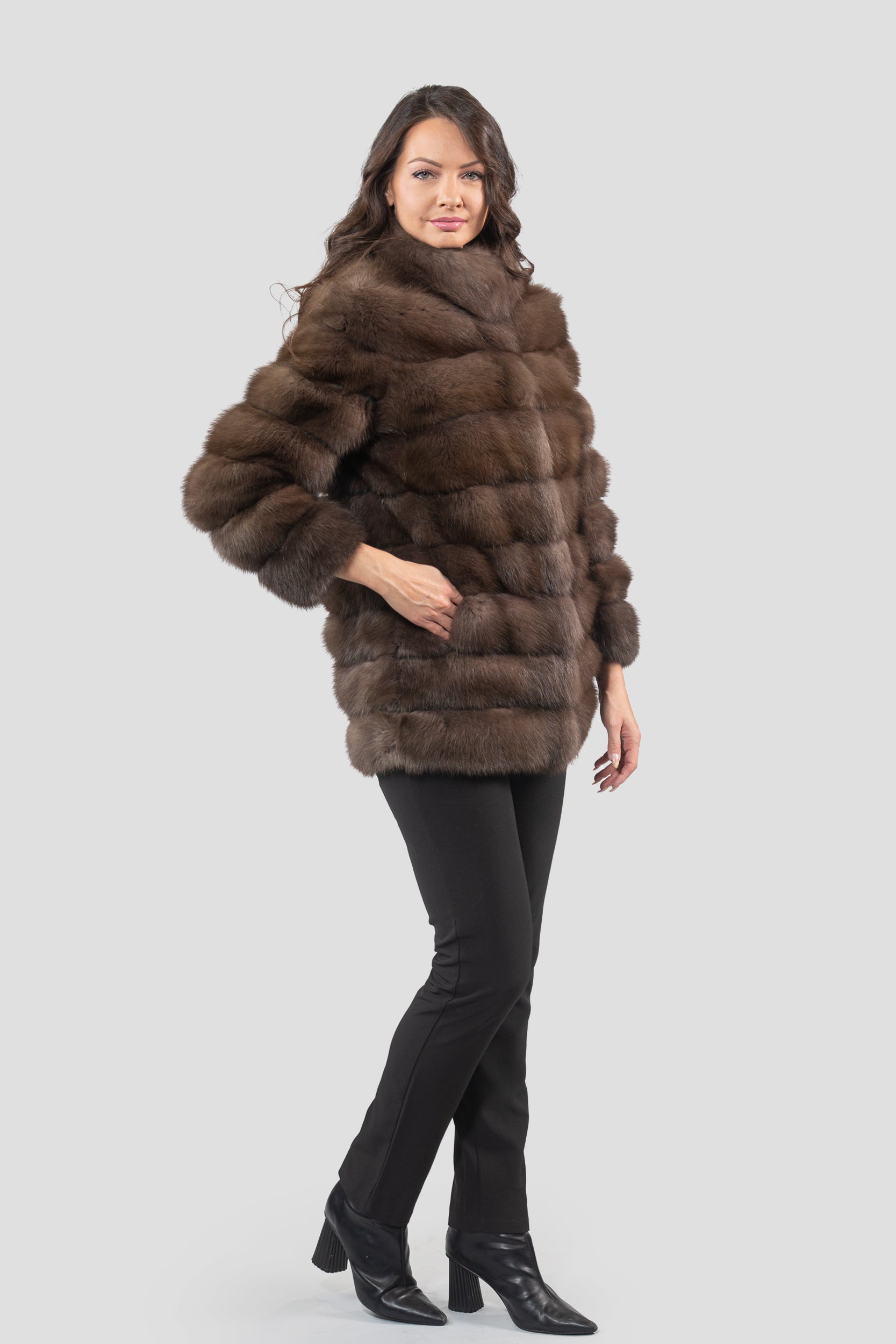 Dark Baumarten Half Coat with Stand Collar
