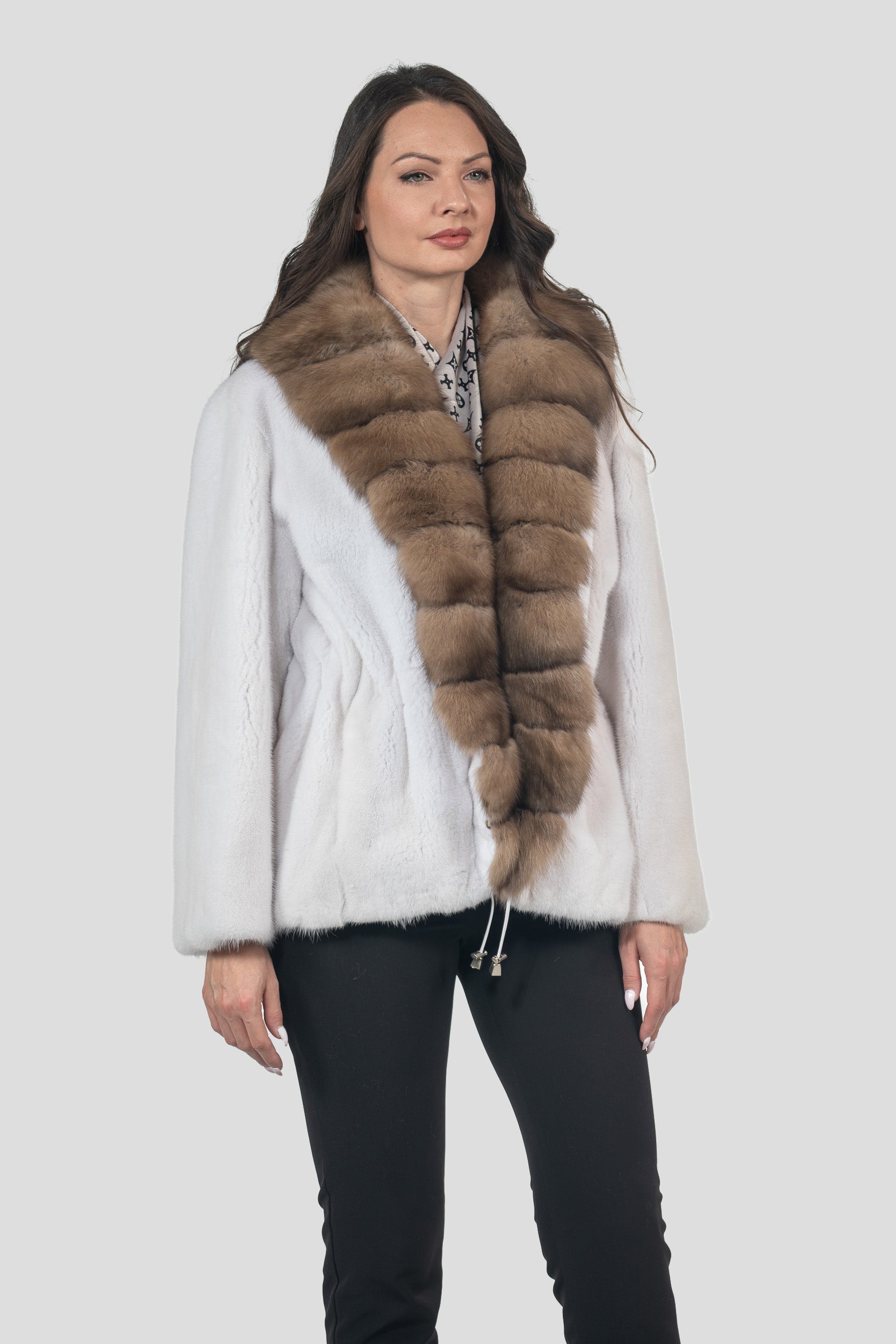 White Mink Jacket with Russian Sable Trim