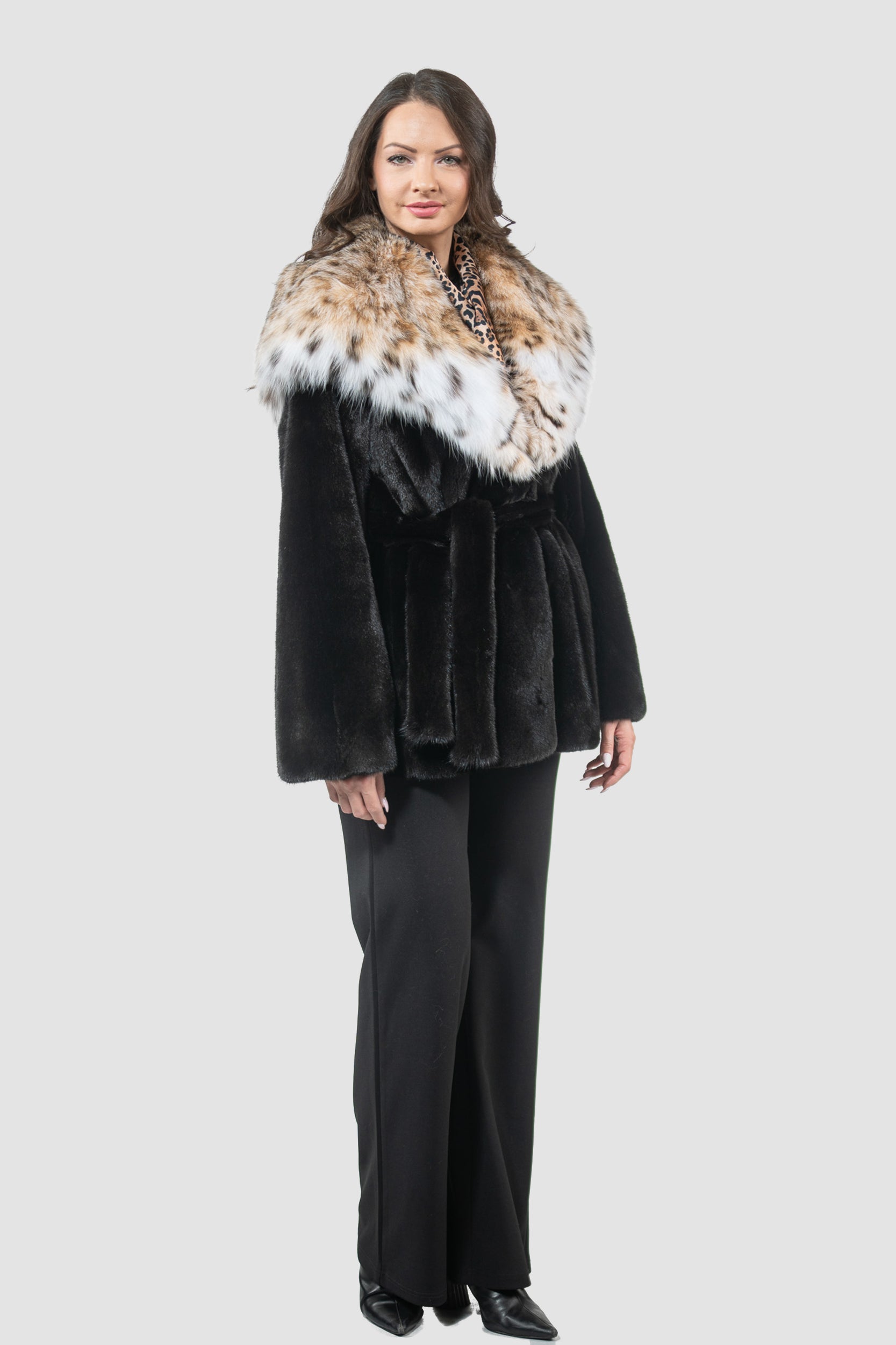 Blackglama Mink Half Coat with Bobcat Hood