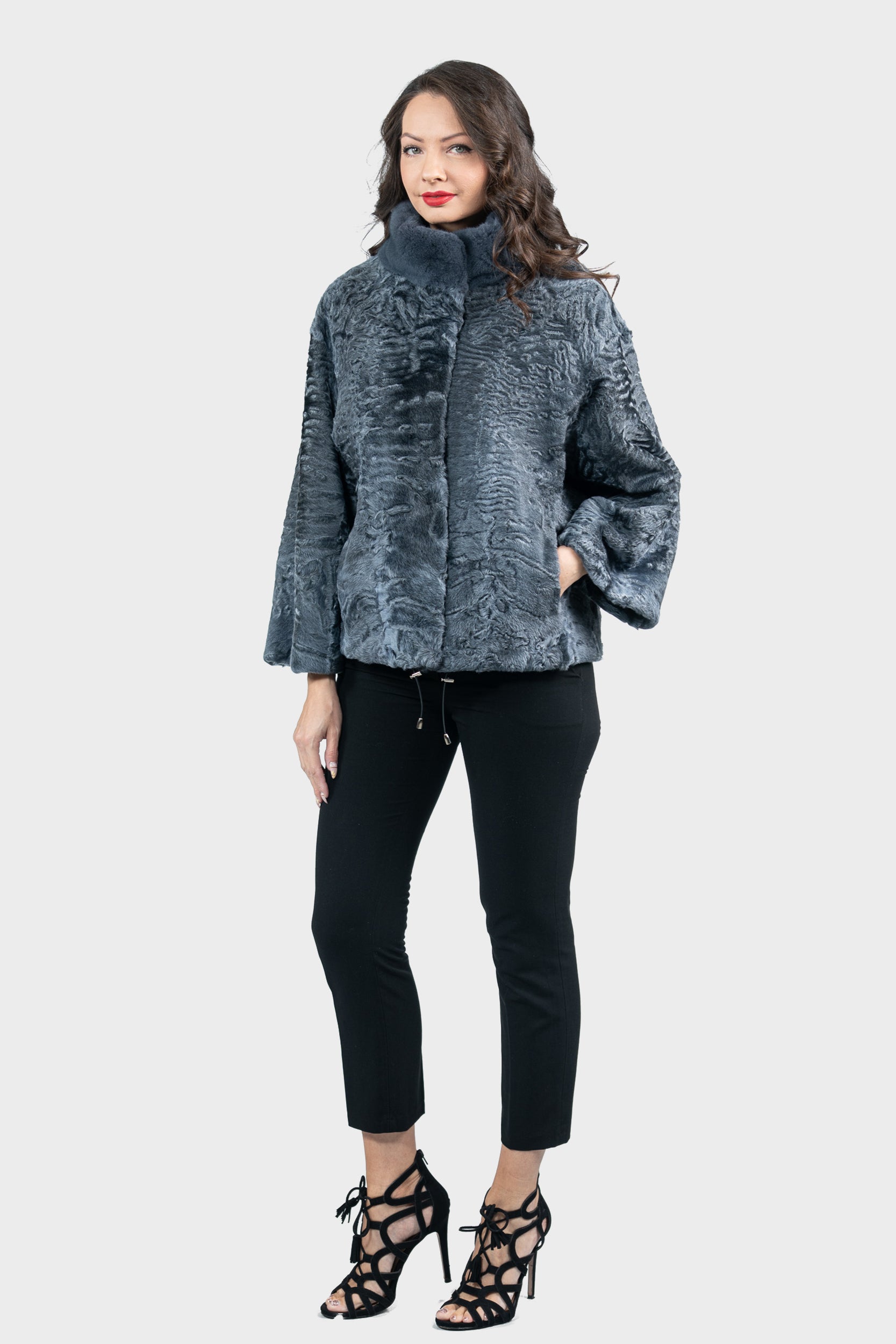 Asphalto Swakara Jacket with Mink Stand Collar