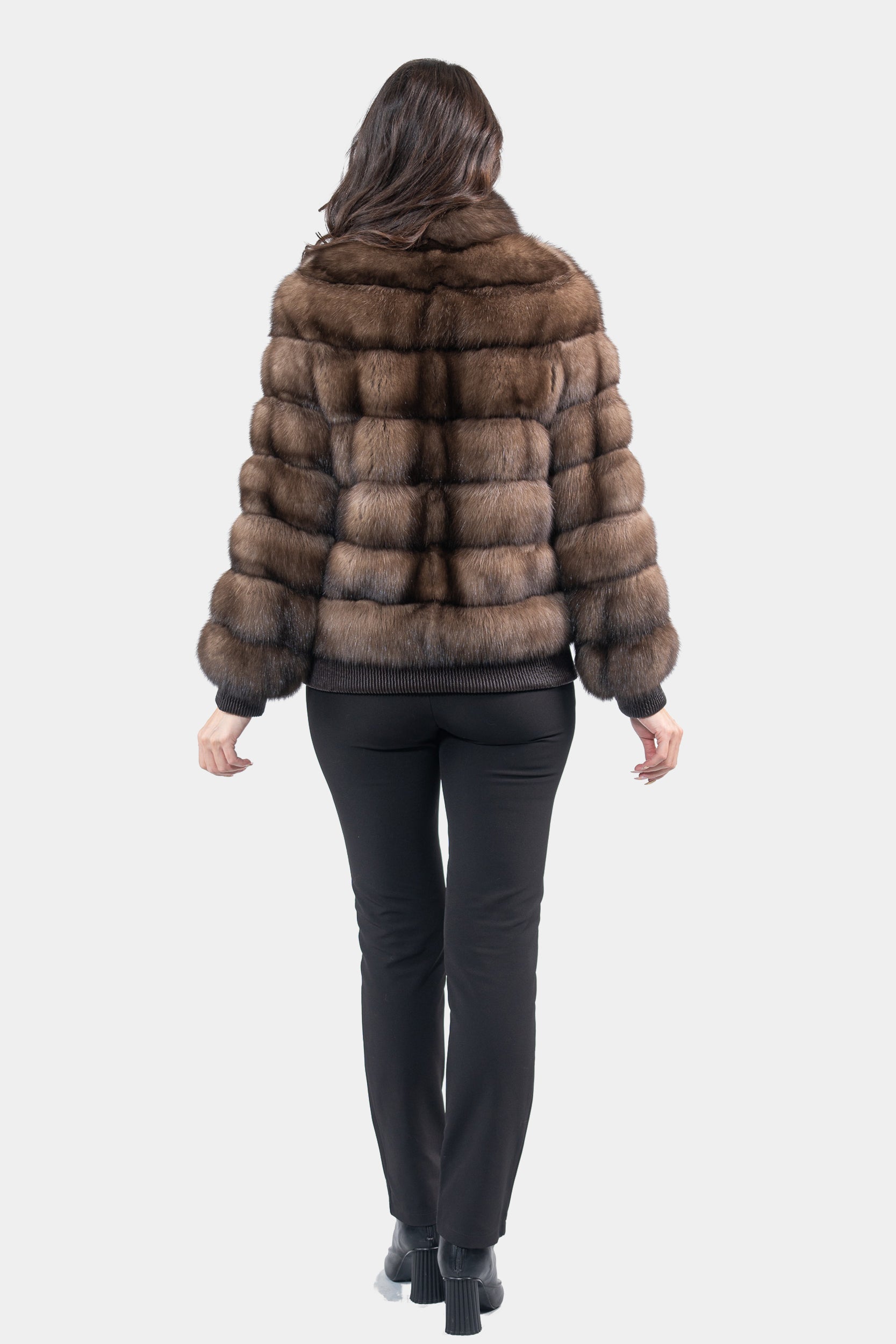 Reversible Titanium Russian Sable Bomber Jacket with Stand Collar