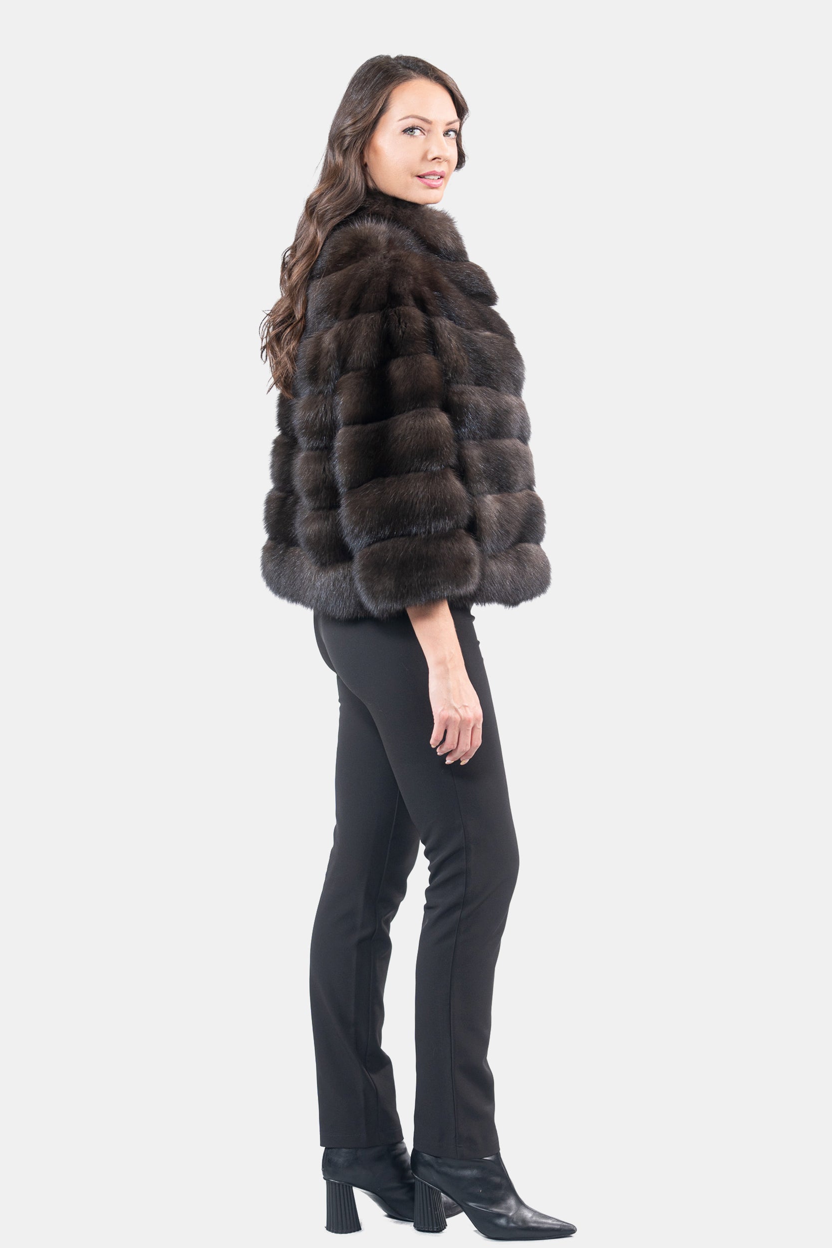 Dark Russian Sable Jacket with Stand Collar