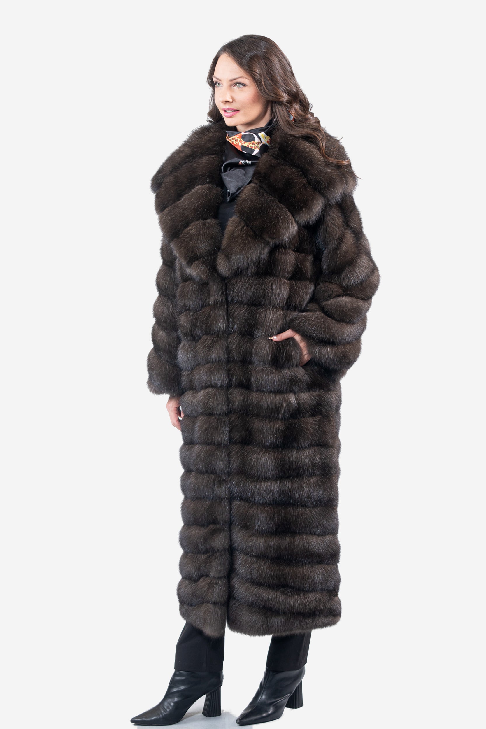 Dark Sable Hooded Long Coat