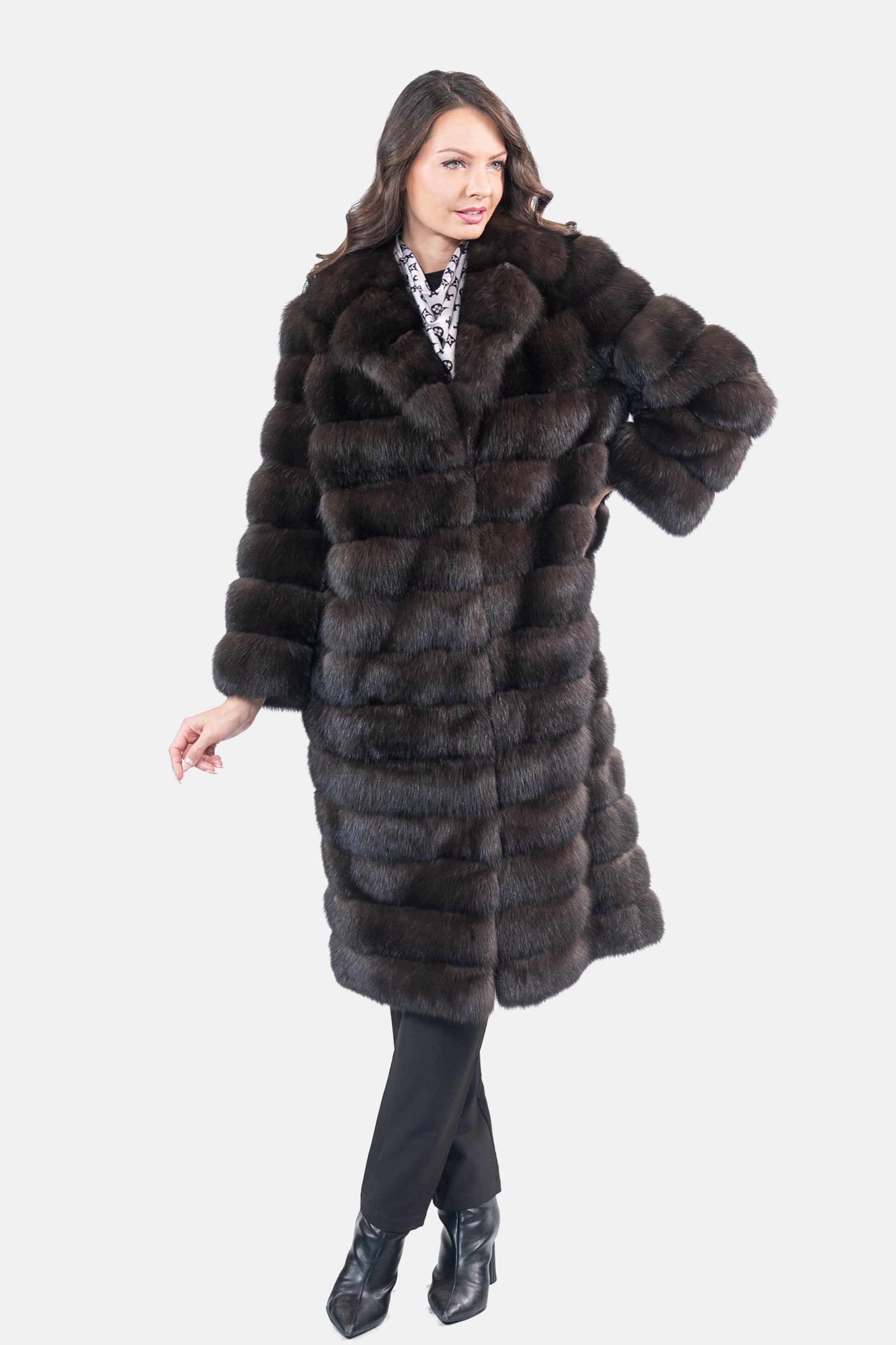 Dark Russian Sable Coat with Notch Collar