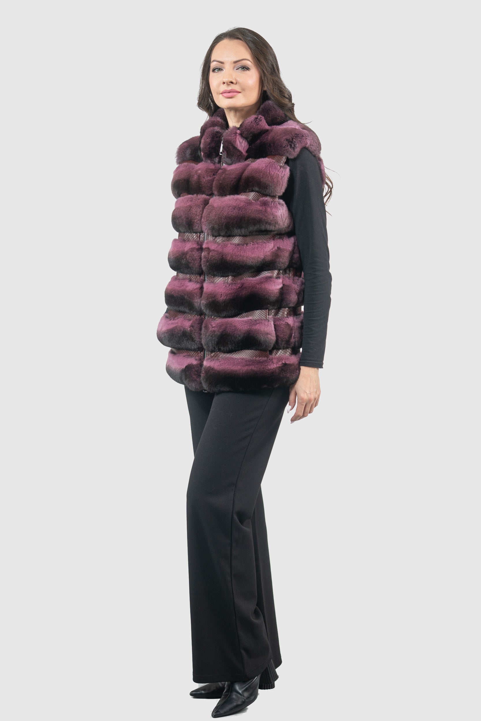 Bordeaux Chinchilla Vest with Snake Leather