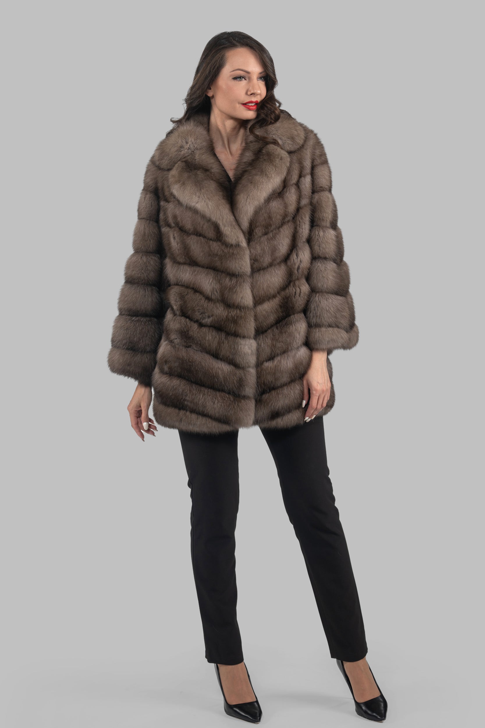 Graphite Russian Sable Half Coat with Notch Collar