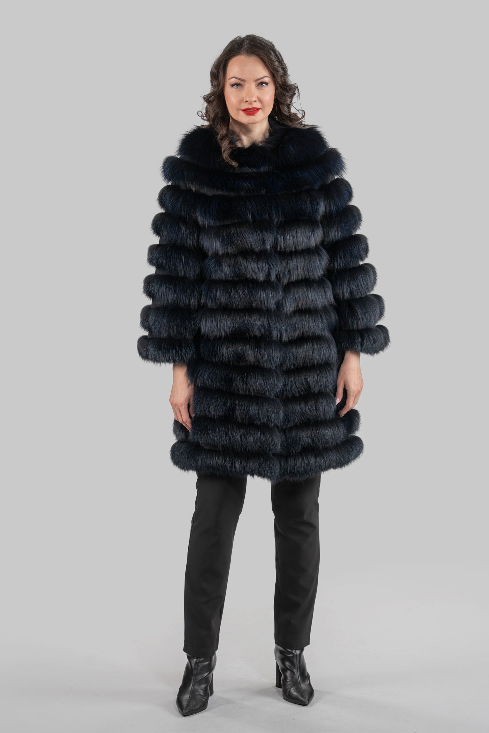 Blue Black Fox Collarless Half Coat