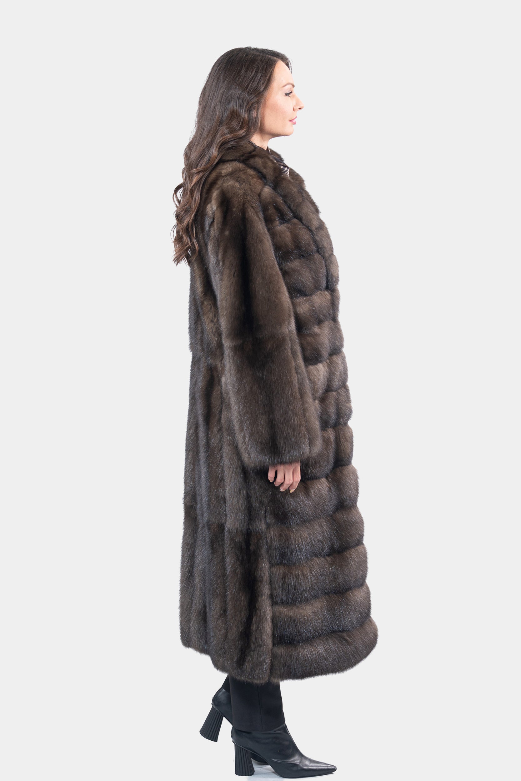 Dark Russian Sable Coat with Shawl Collar and Let Out Back