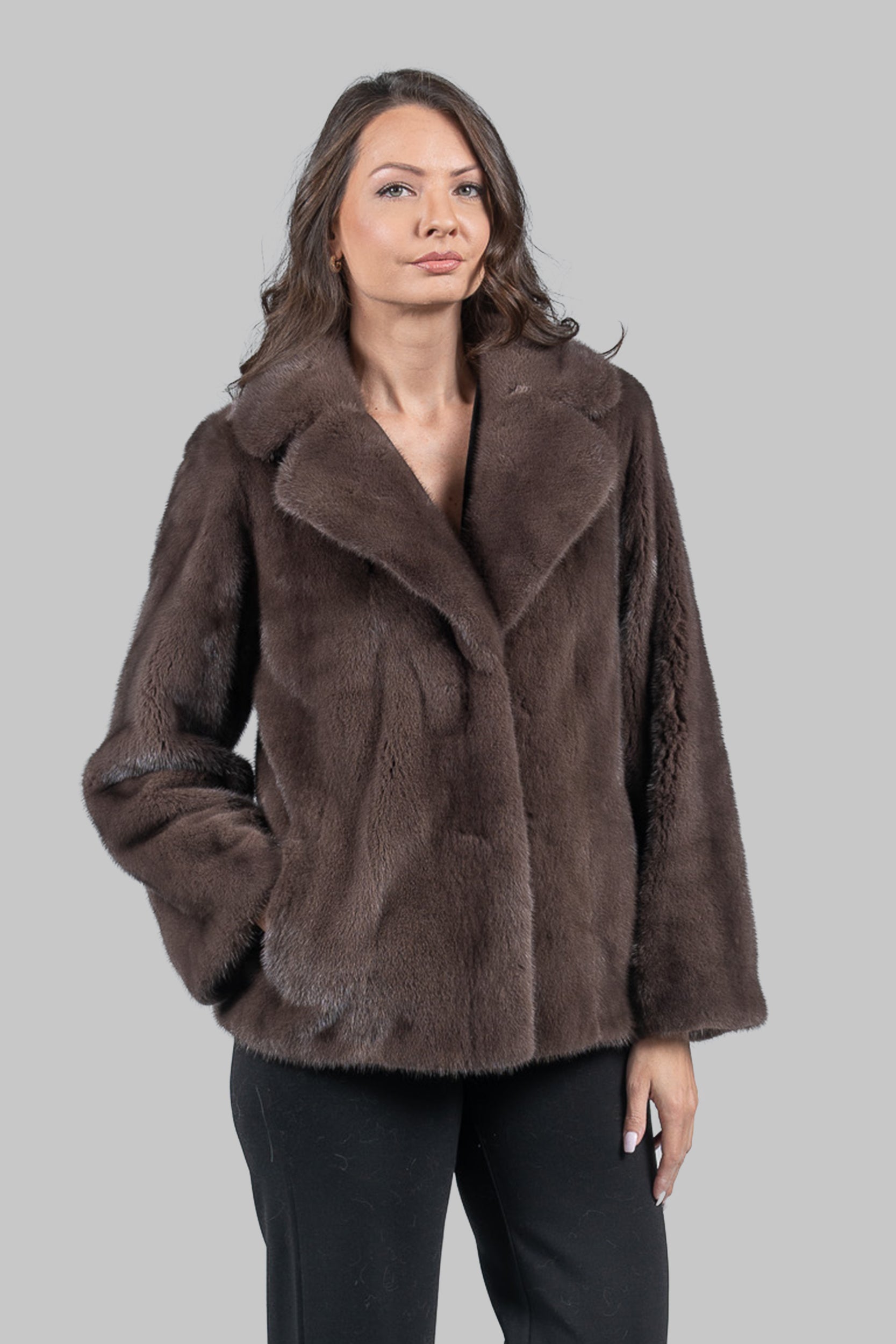 Wood Mink Fur Jacket with Notch Collar