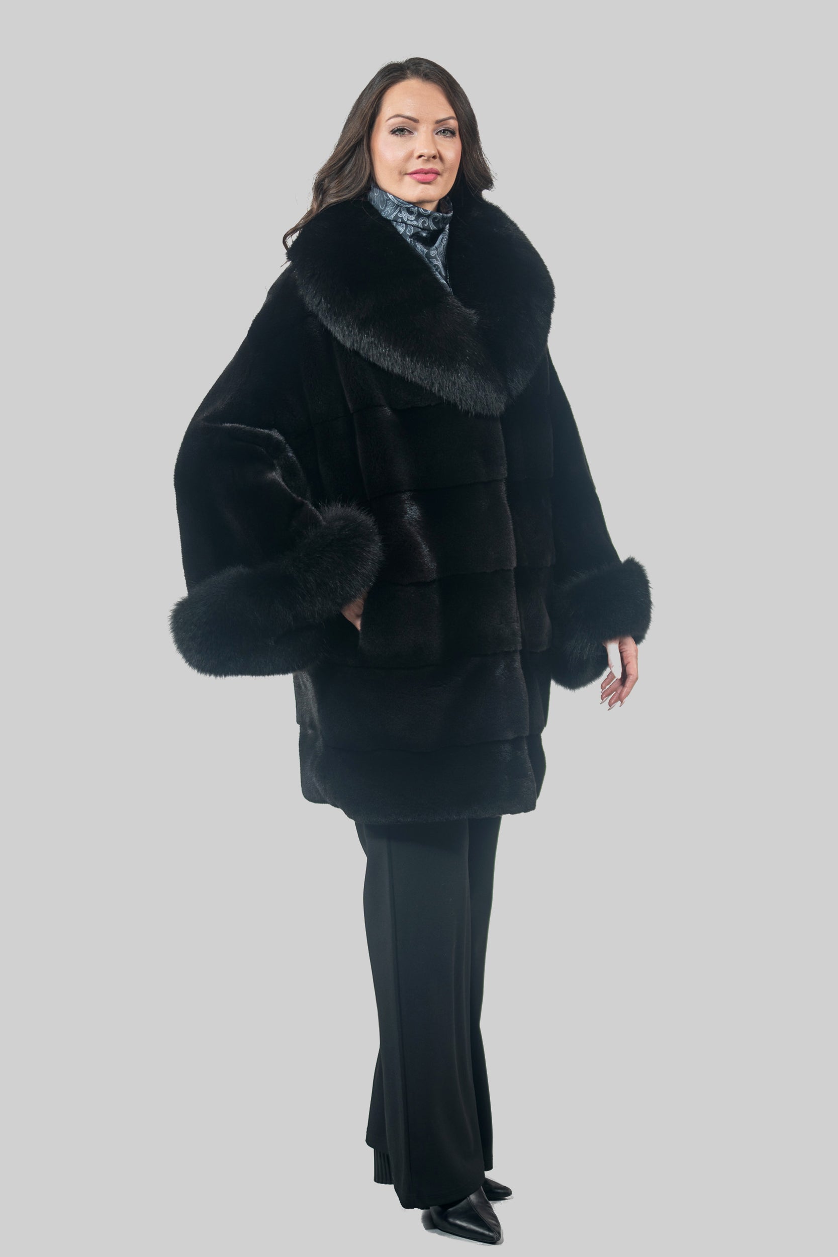 Blackglama Mink Cape with Fox-Trimmed Notch Collar