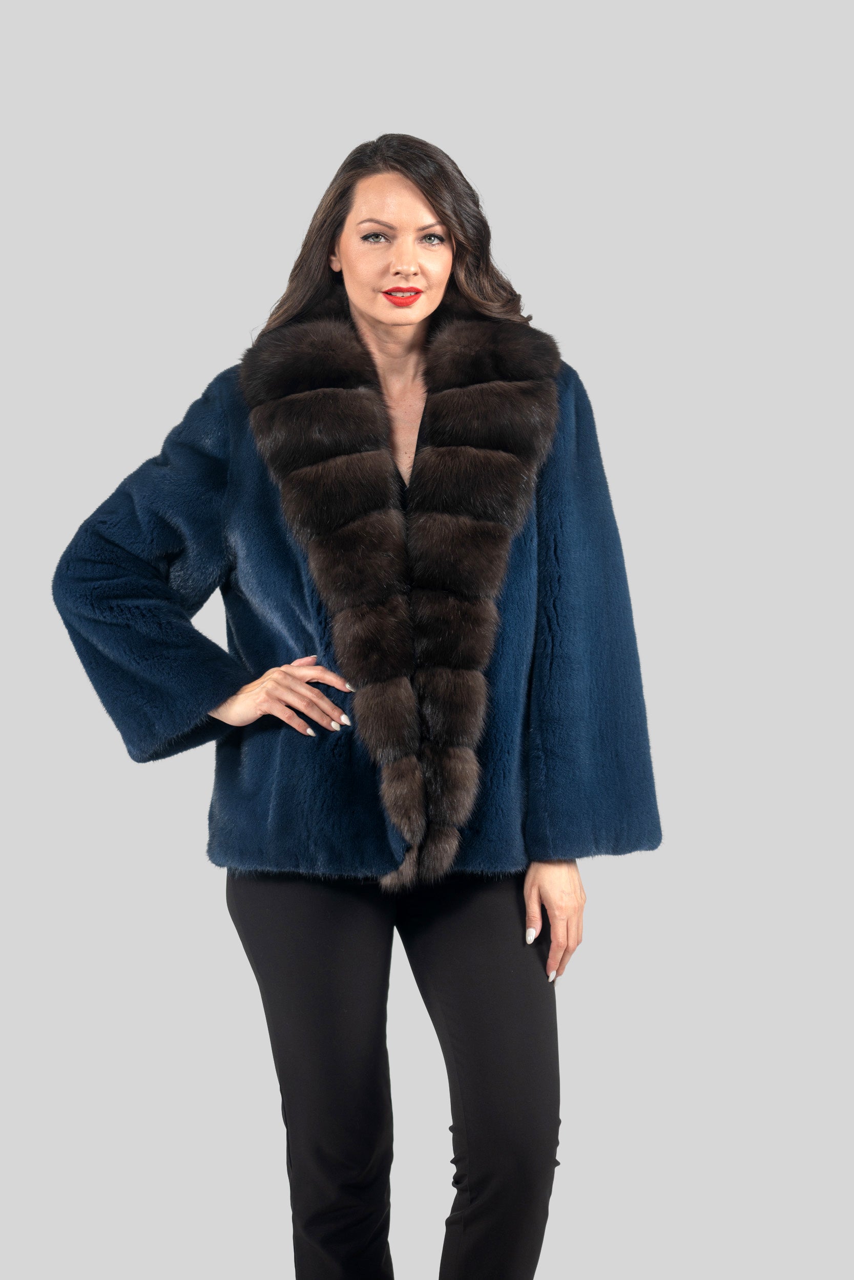Blue Jean Mink Jacket with Extended Russian Sable Shawl Collar