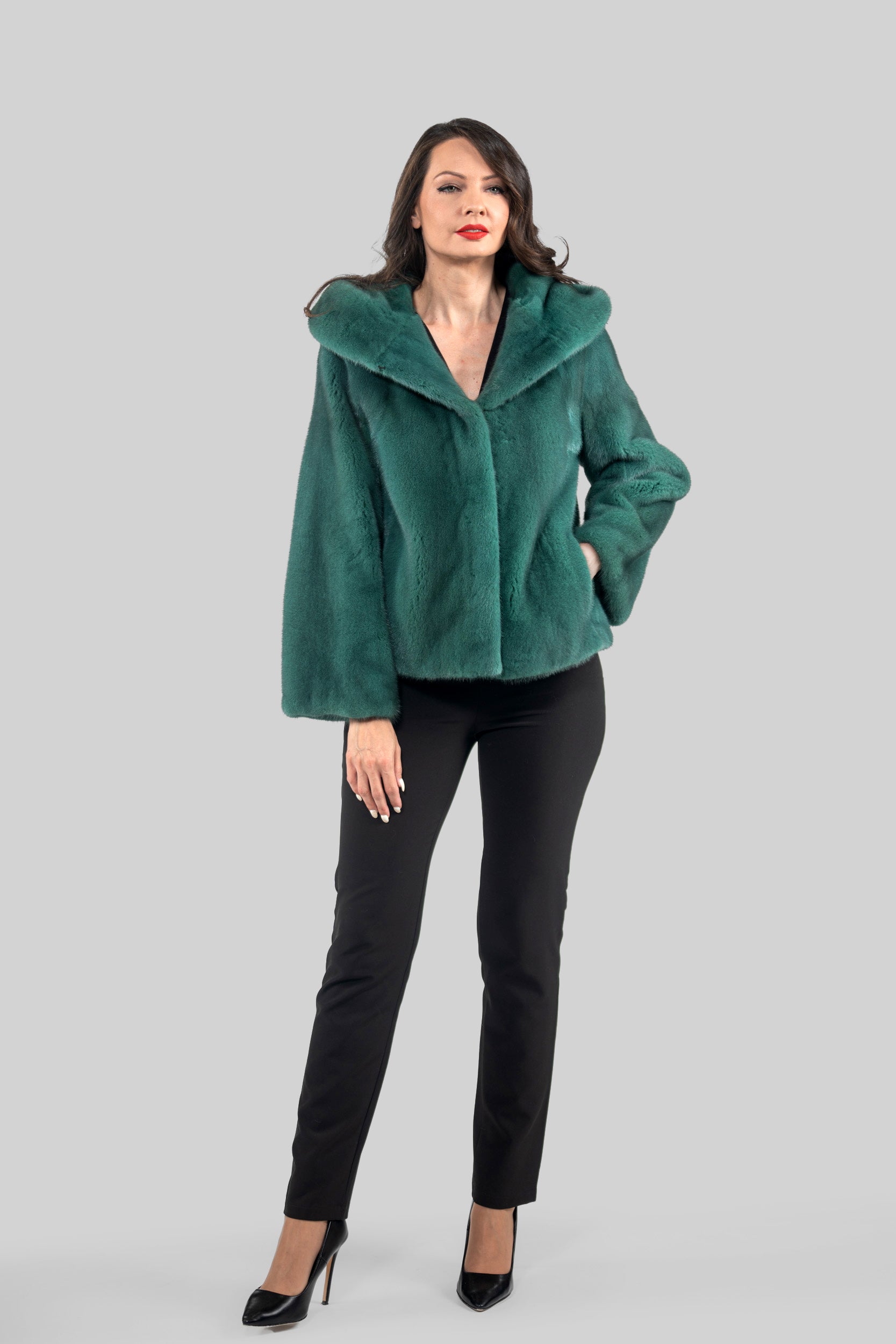 Green Mink Jacket with Attached Hood