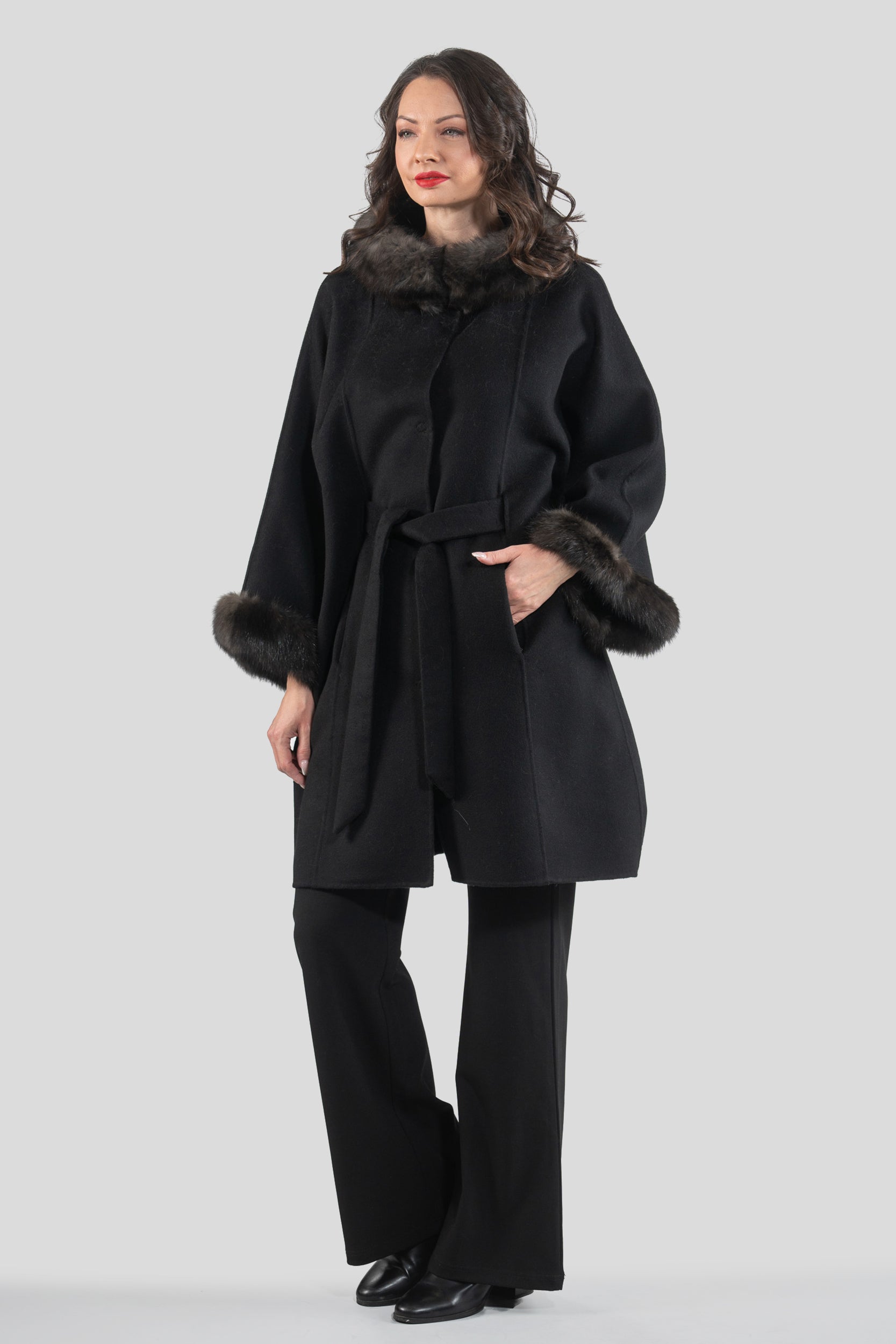 Black Cashmere Cape with Russian Sable Trim