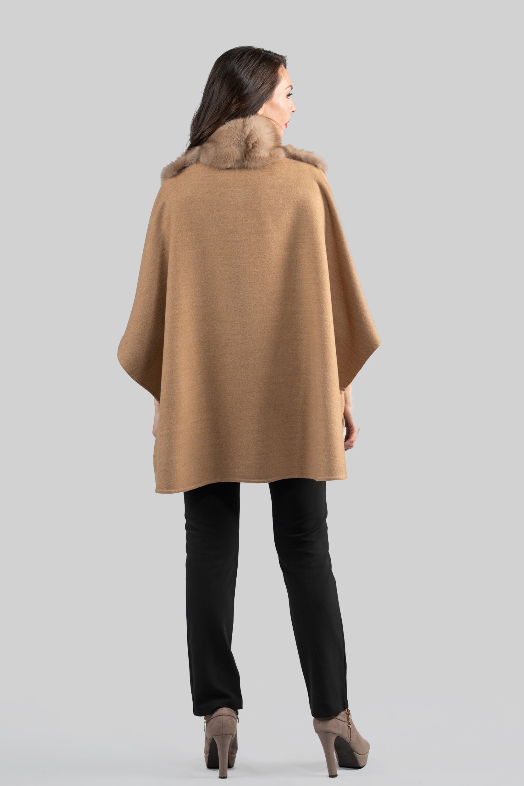 Beige Ecru Cashmere Cape with Baumarten Trim