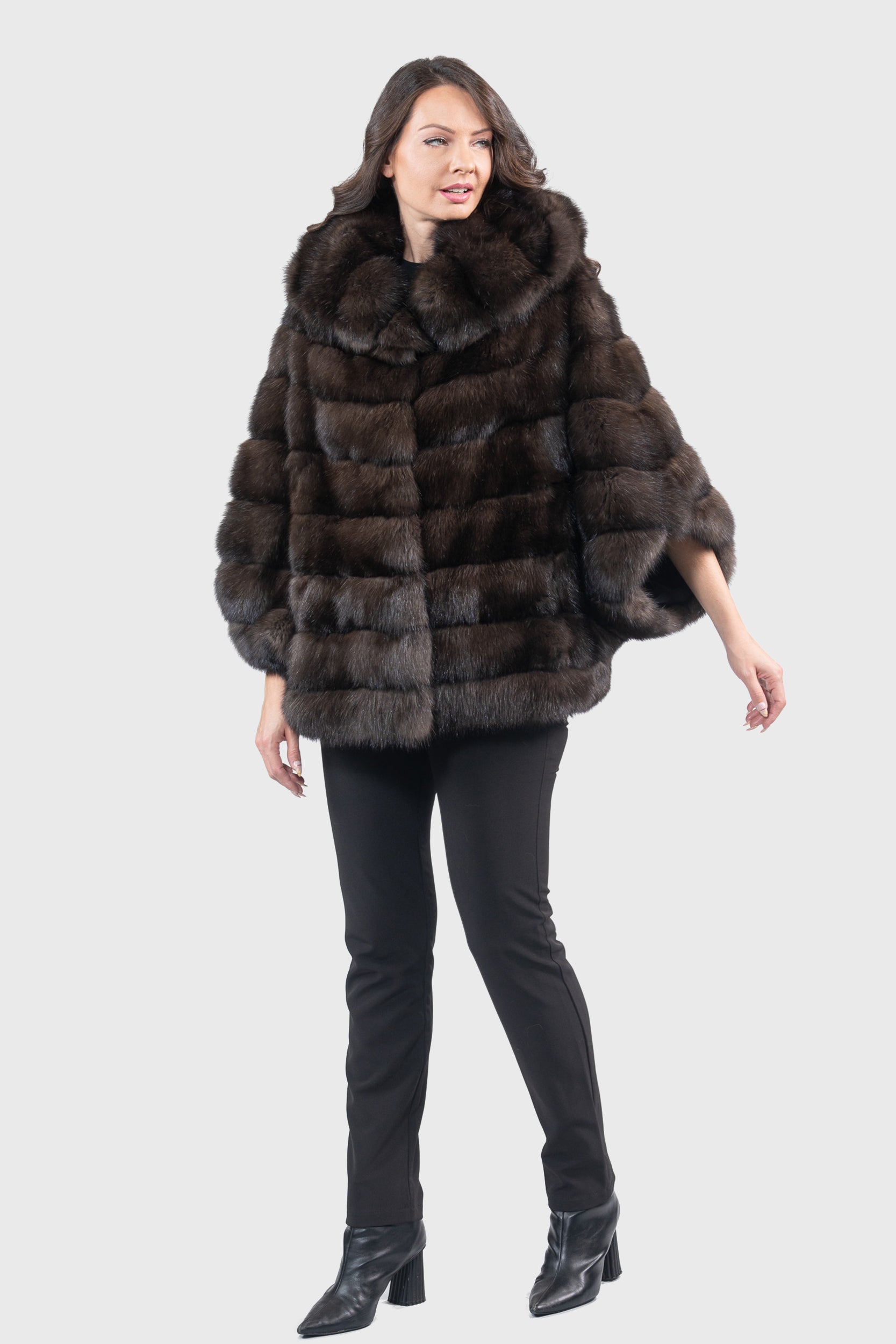 Dark Hooded Russian Sable Cape