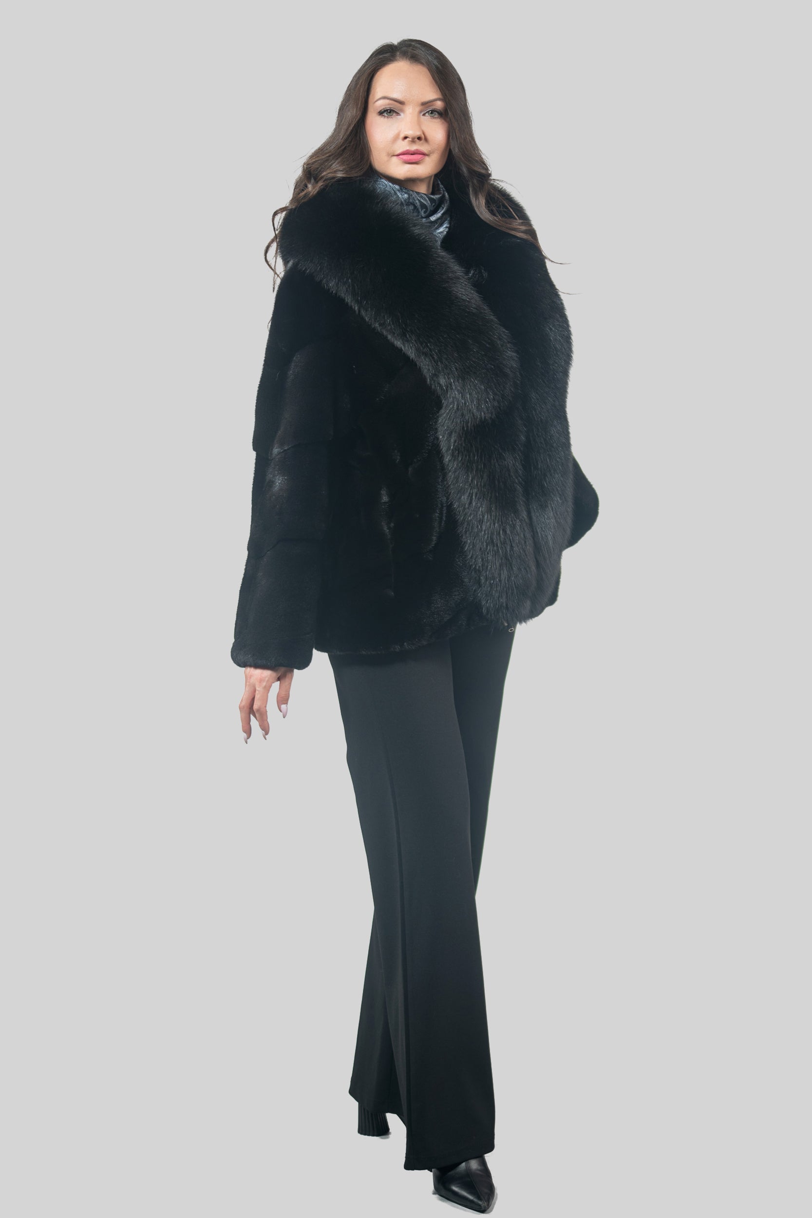 Black Mink Jacket with Fox Trim