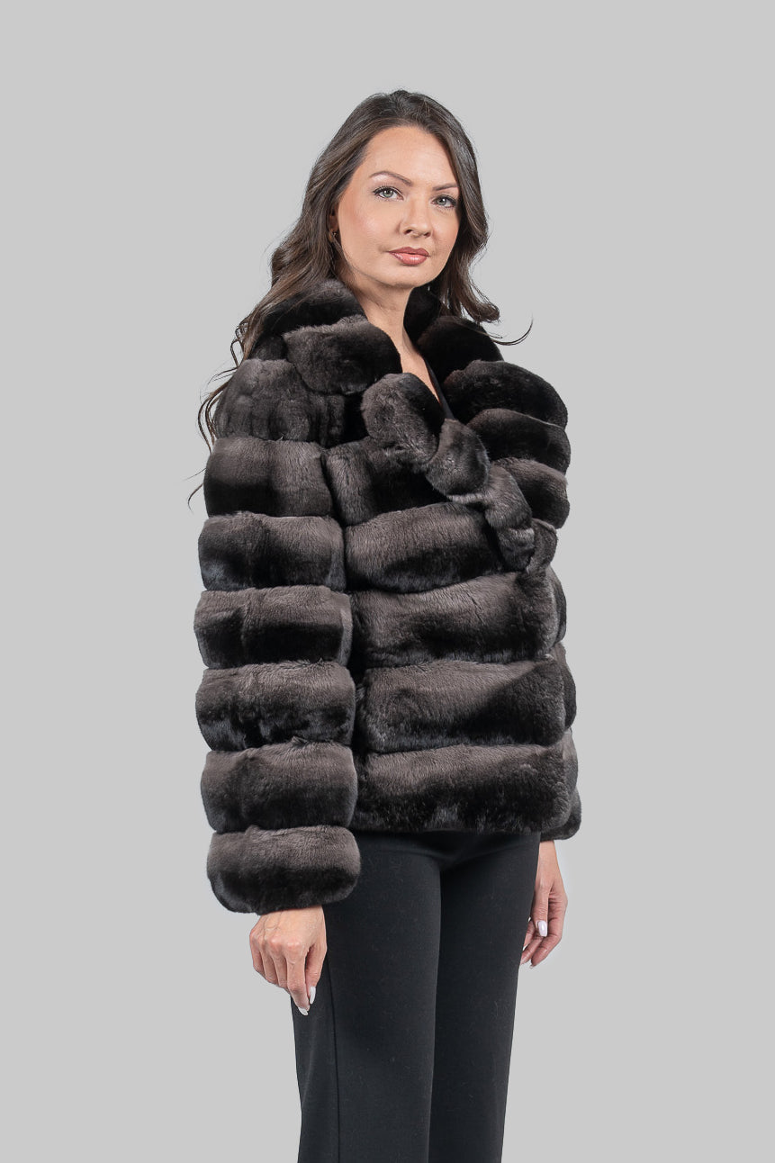 Smokey Chinchilla Jacket with Notch Collar