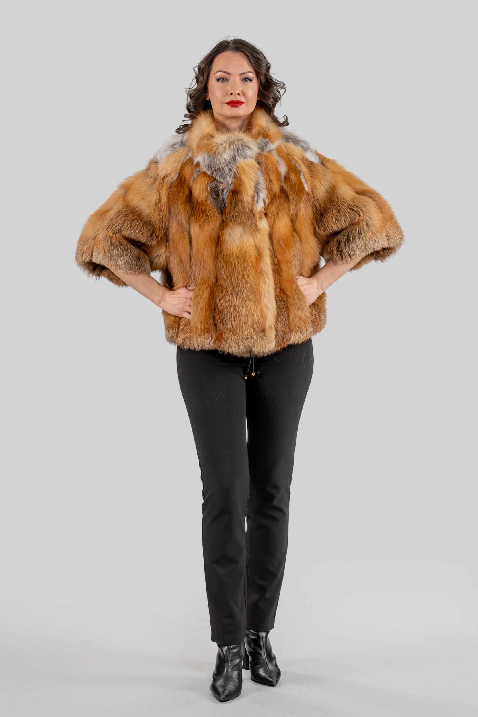 Natural Fox Fur Jacket with Stand Collar