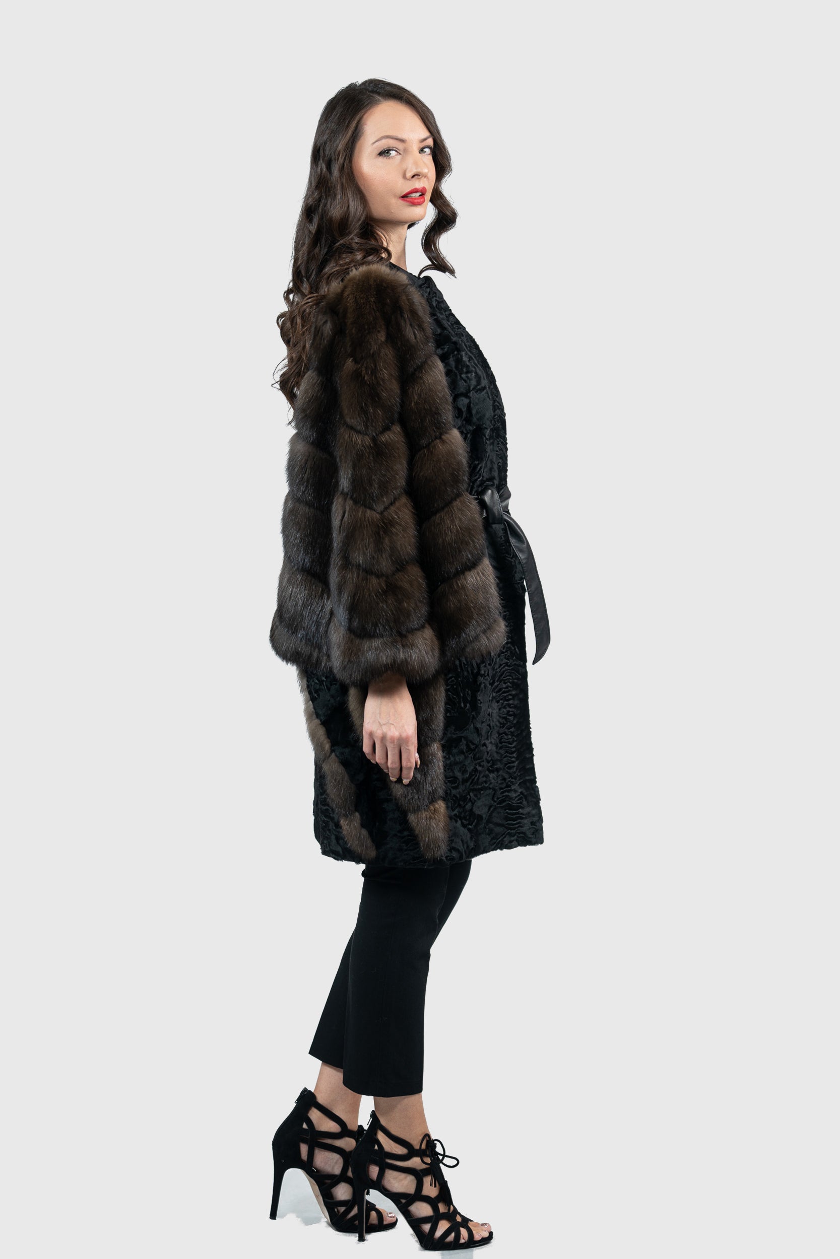 Black Swakara Cape with Russian Sable Sleeves