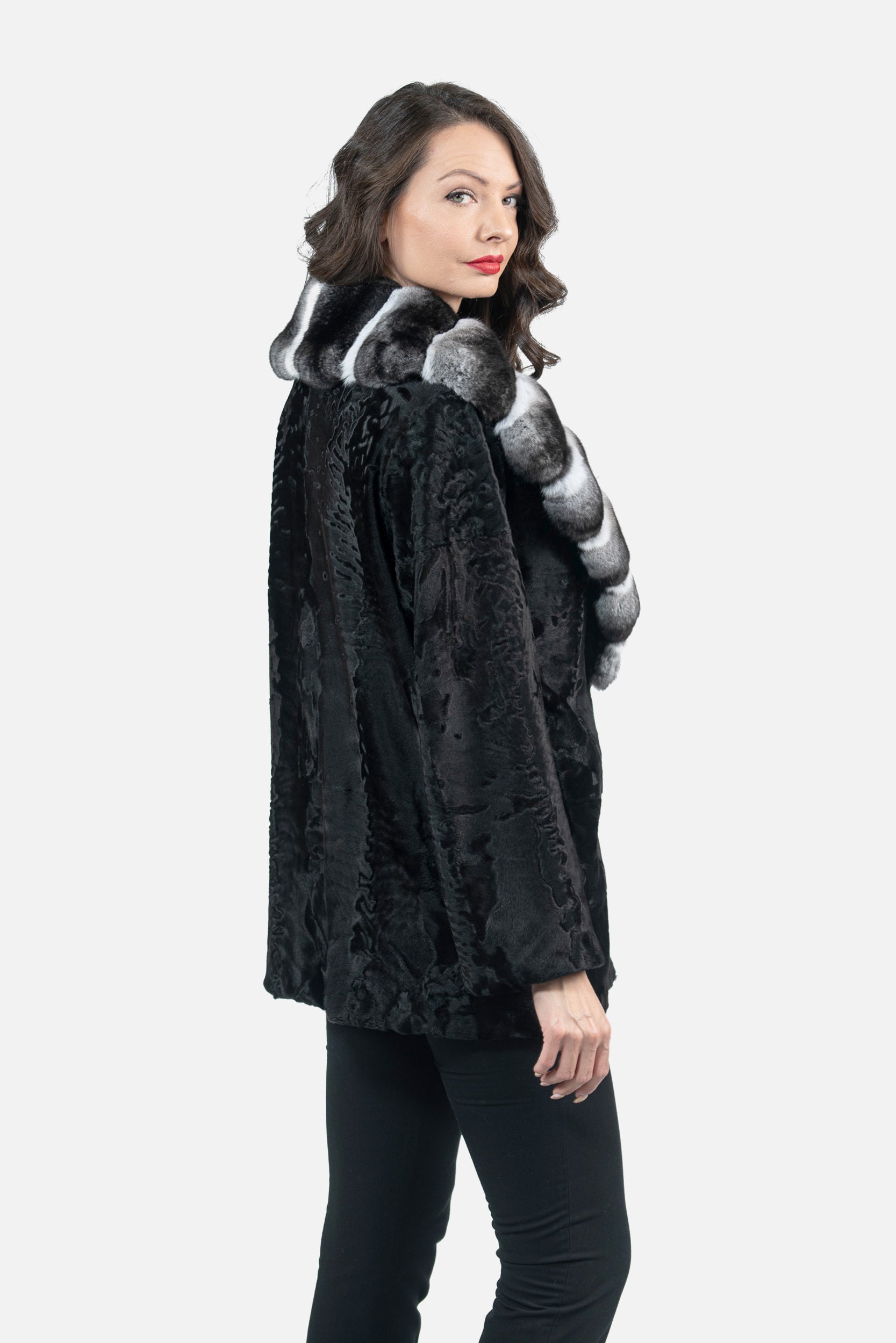 Black Swakara Jacket with Chinchilla Notch Collar