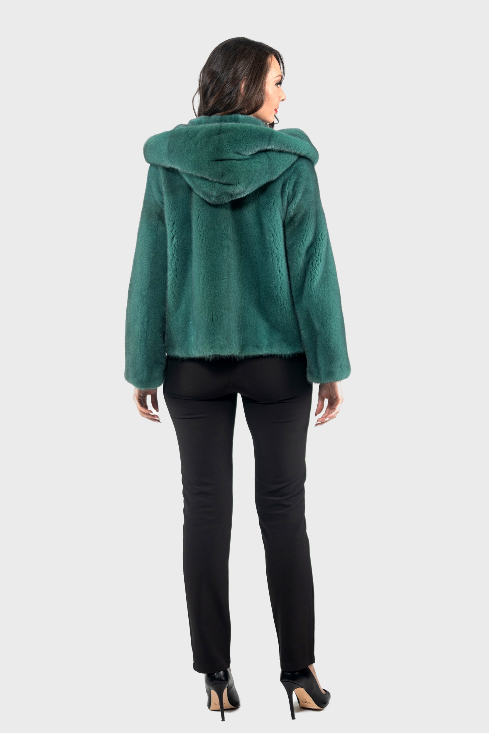 Green Mink Jacket with Attached Hood