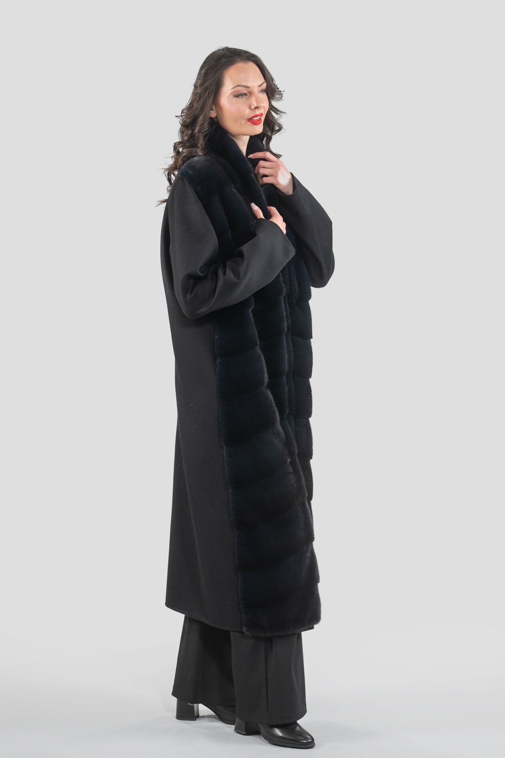 Black Cashmere Coat with Mink Trim