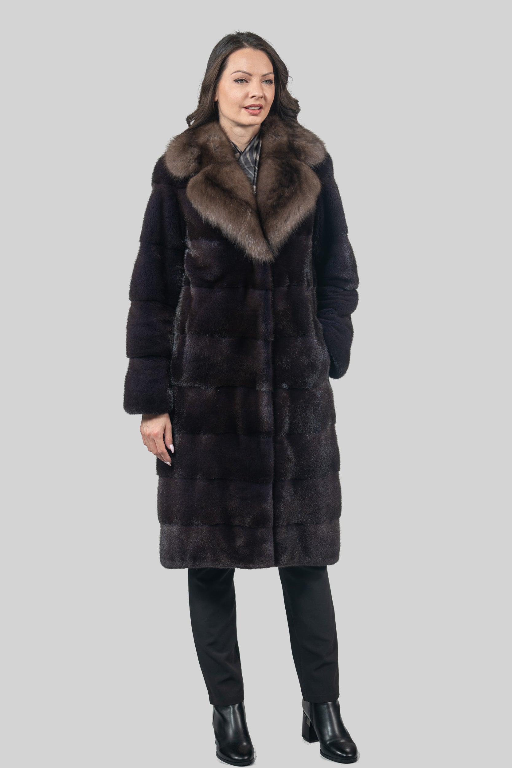Aubergine Mink Half Coat with Russian Sable Notch Collar