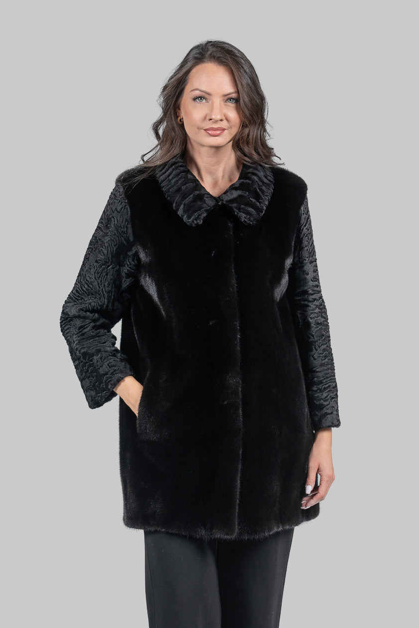 Blackglama Mink Jacket with Swakara Sleeves and Platter Collar