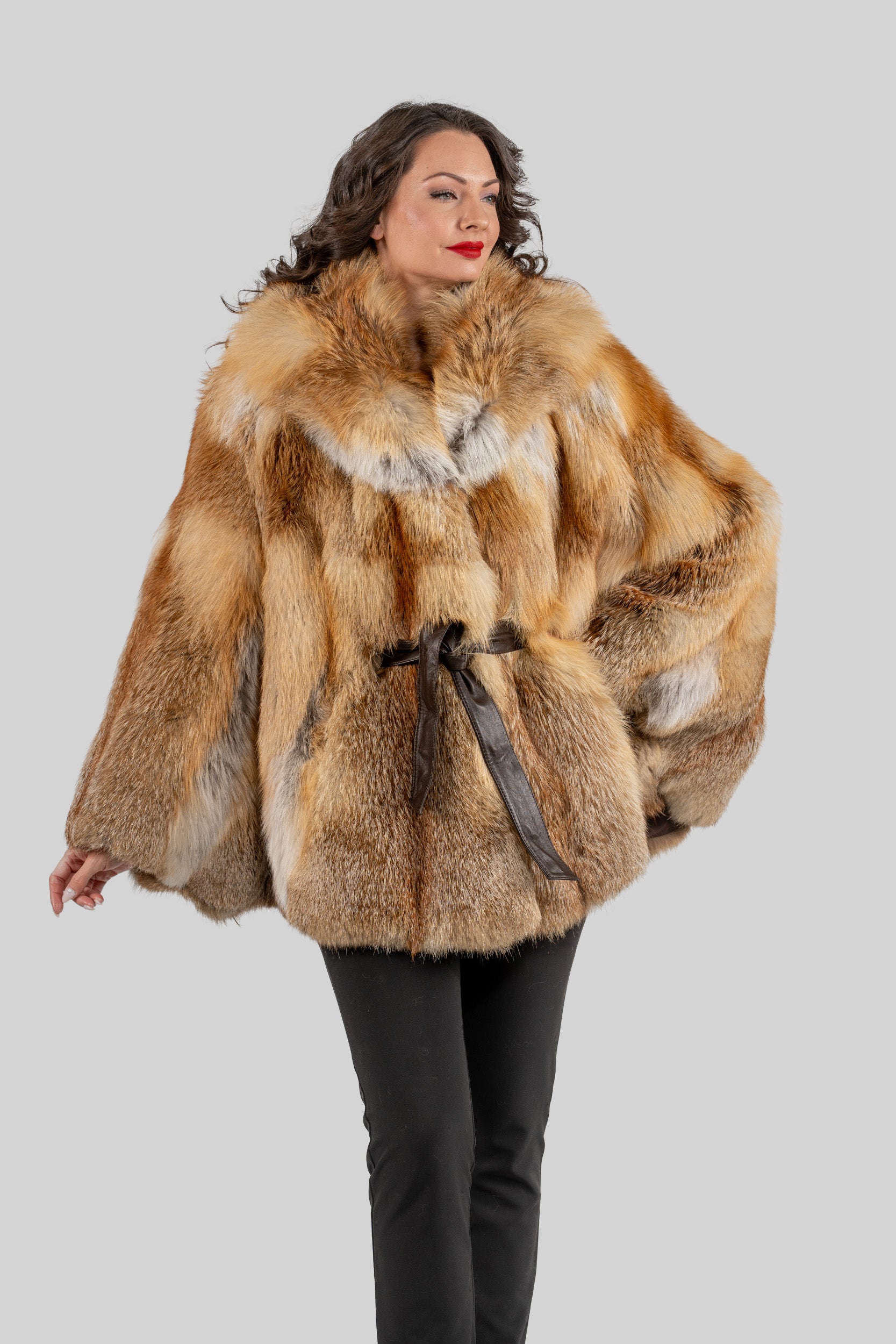 Natural Fox Hooded Half Coat