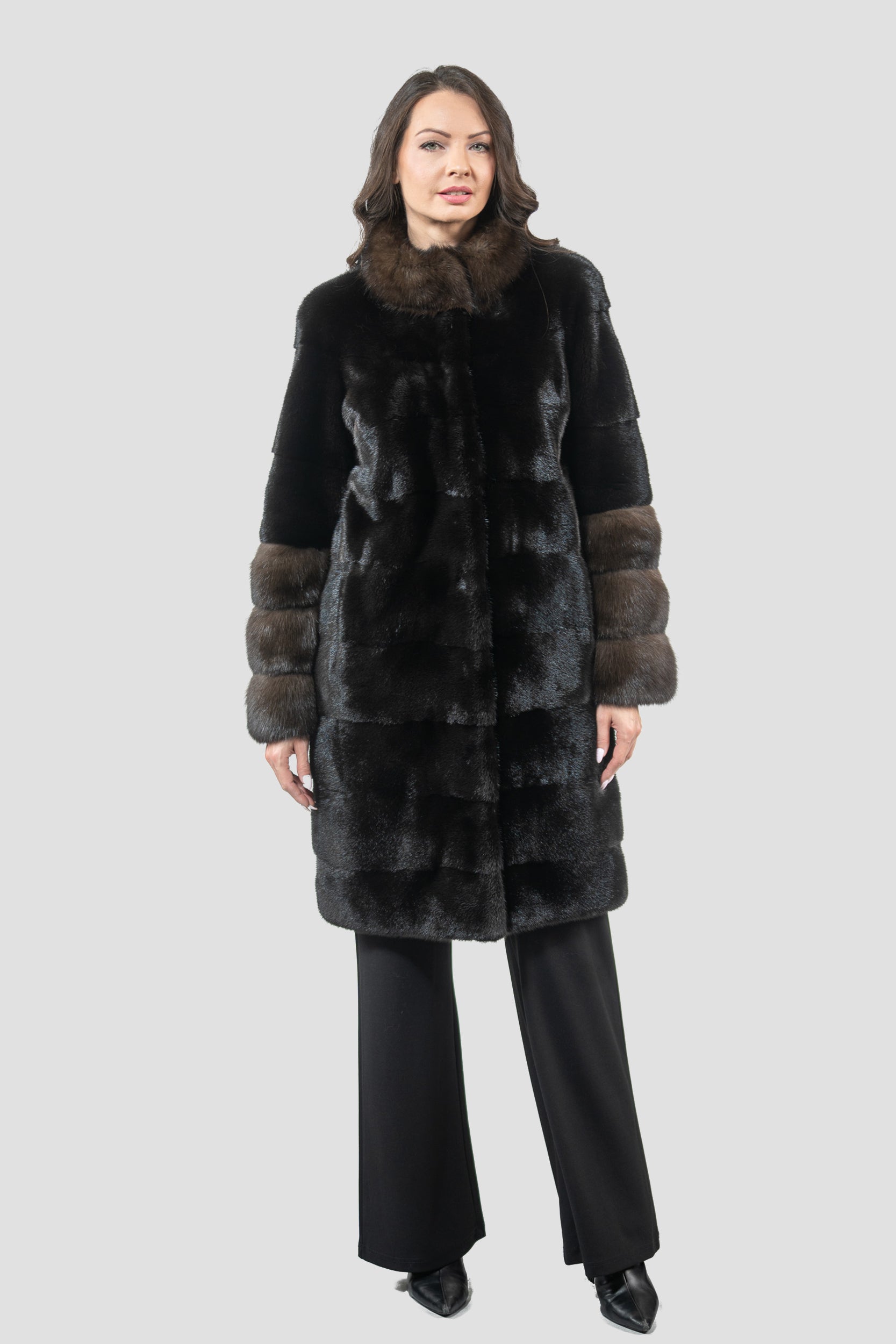 Blackglama Mink Half Coat with Russian Sable Stand Collar