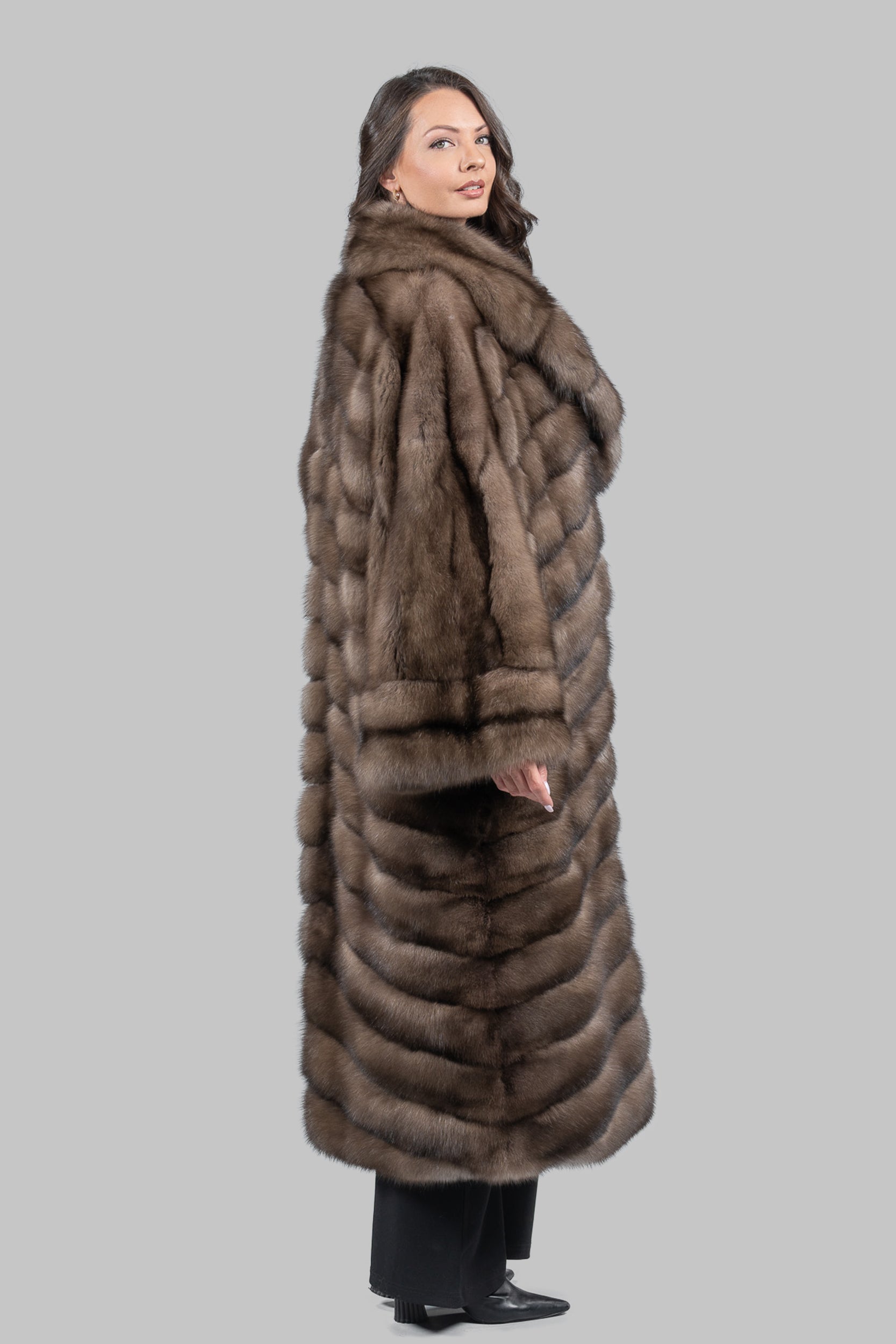 Graphite Sable Long Coat with Shawl Collar