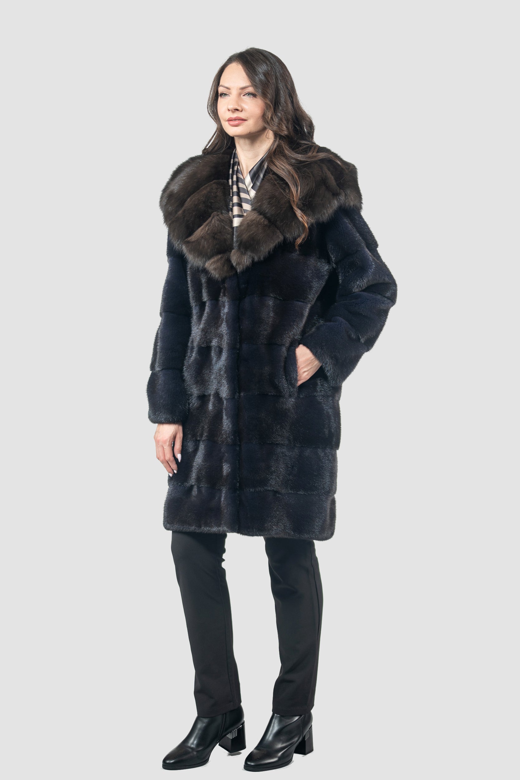 Purple Mink Half Coat with Russian Sable Hood