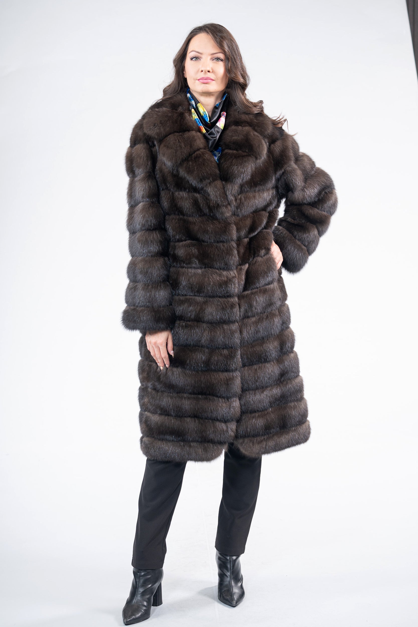 Dark Reversible Russian Sable Coat with Notch Collar