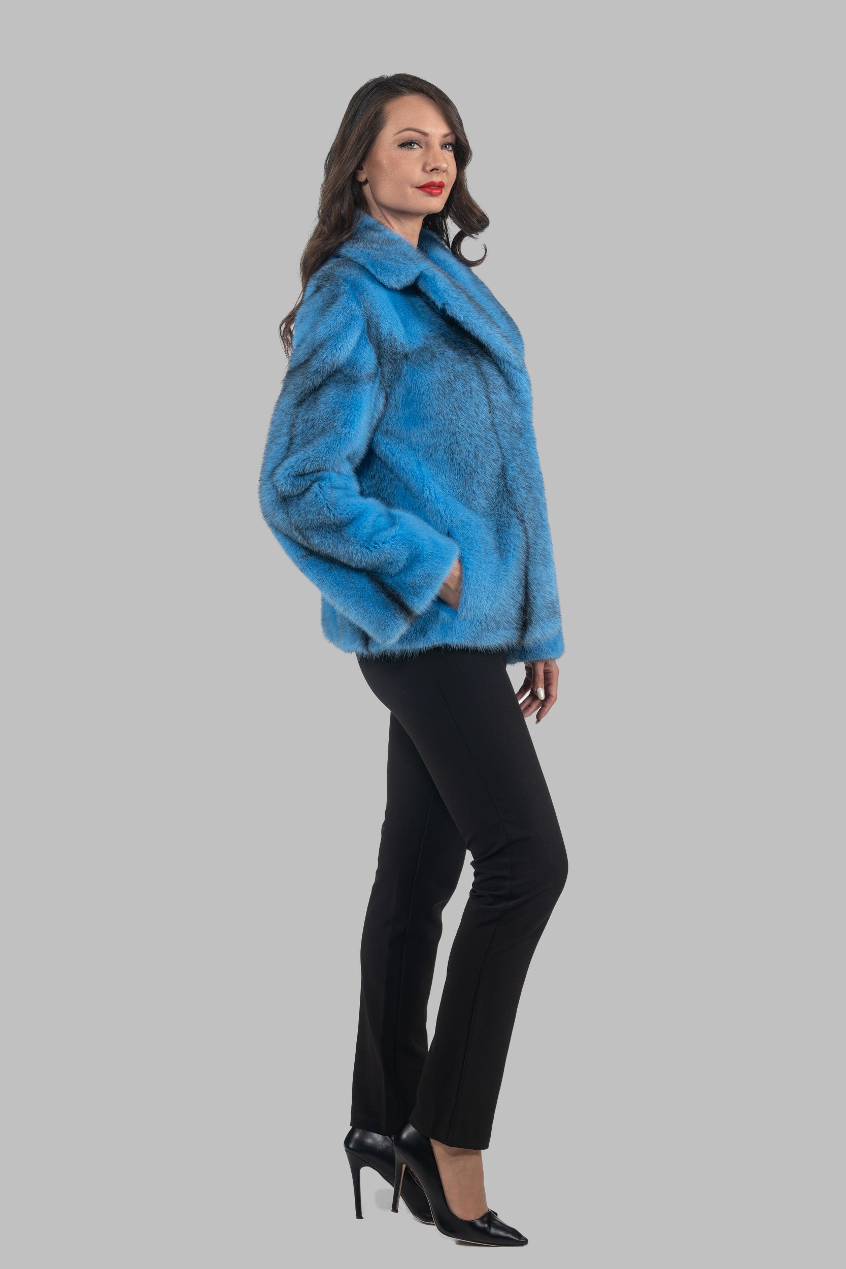 Blue Sky Cross Mink Jacket with Notch Collar