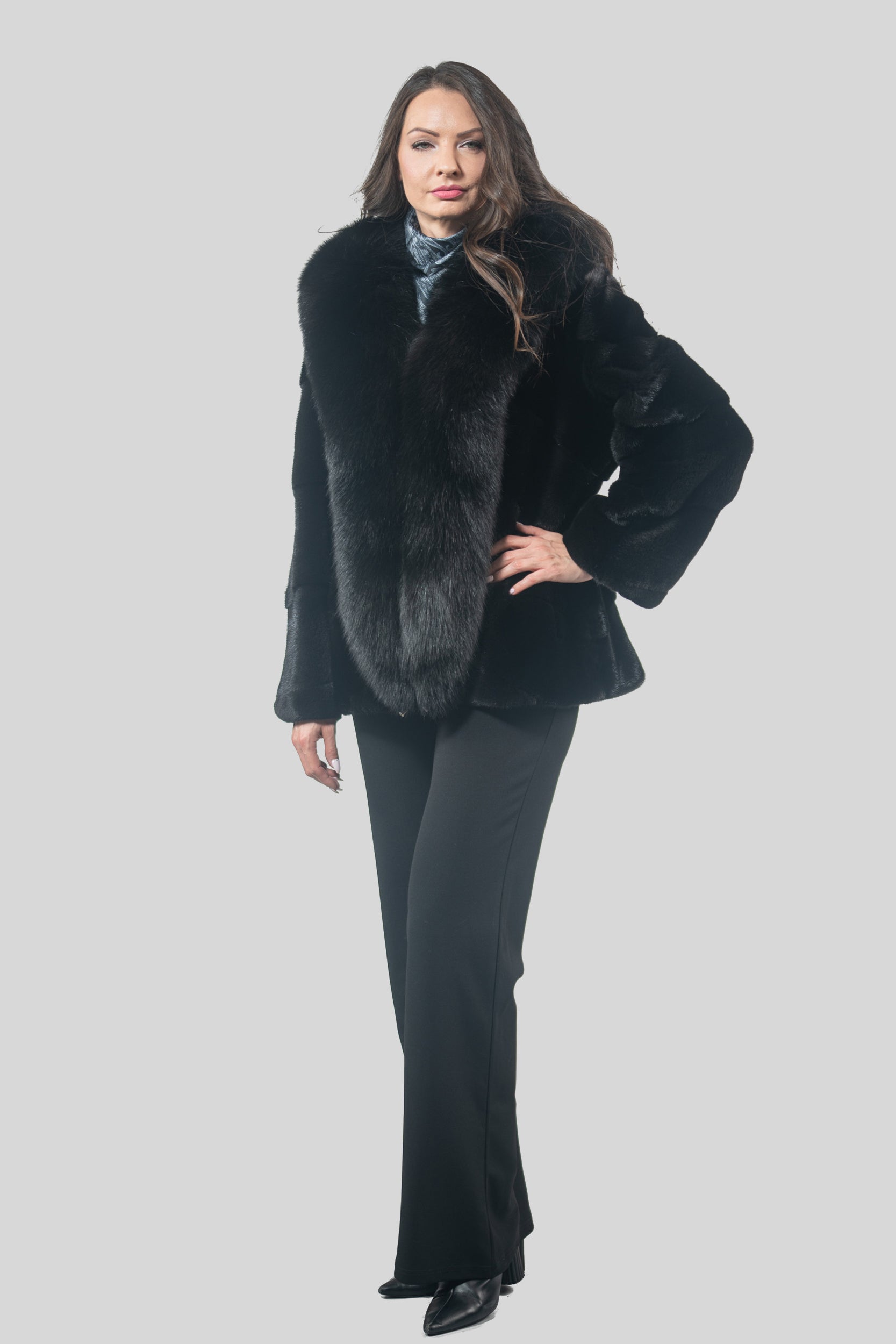 Black Mink Jacket with Fox Trim