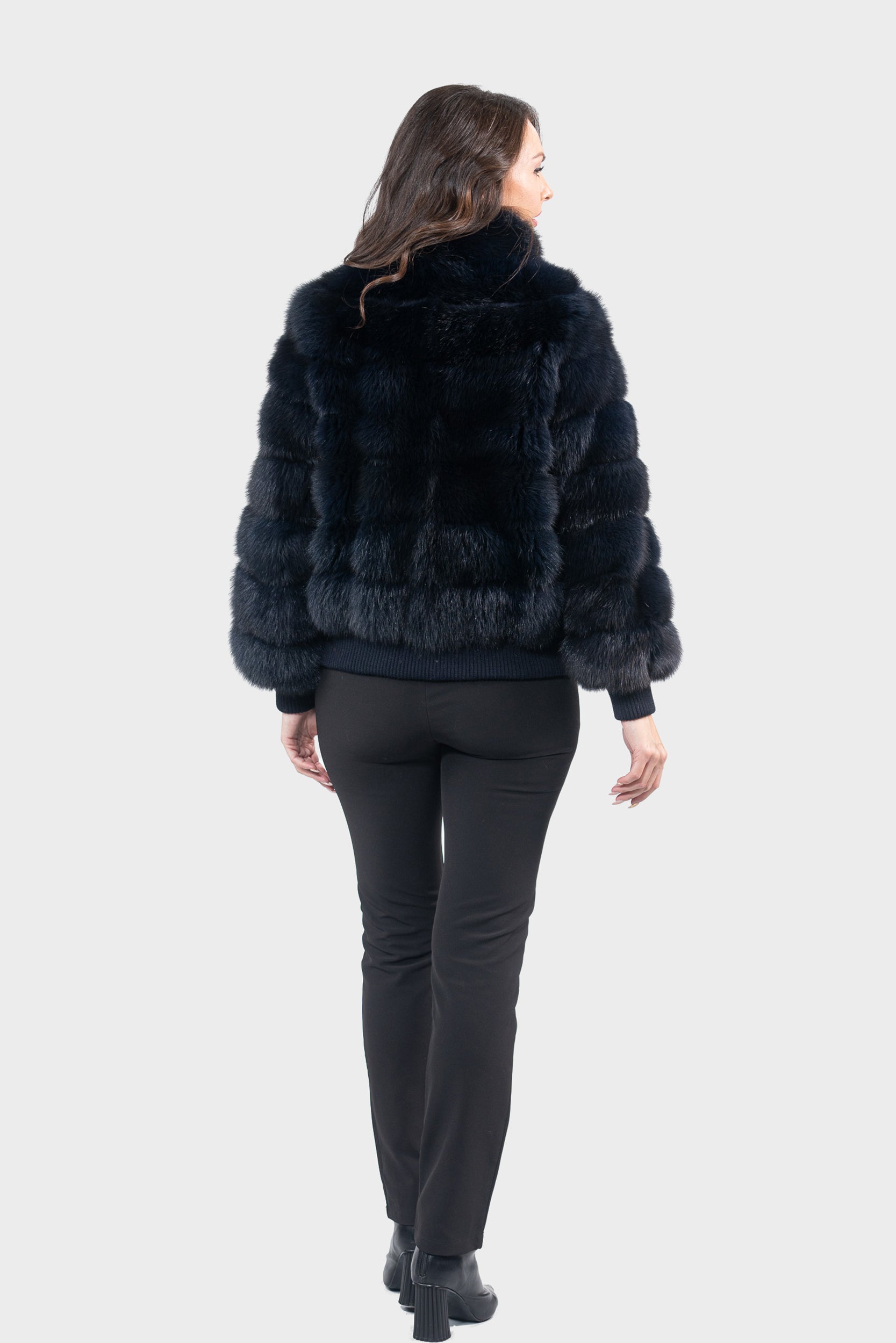 Blue Black Baumarten Bomber Jacket with Stand Collar