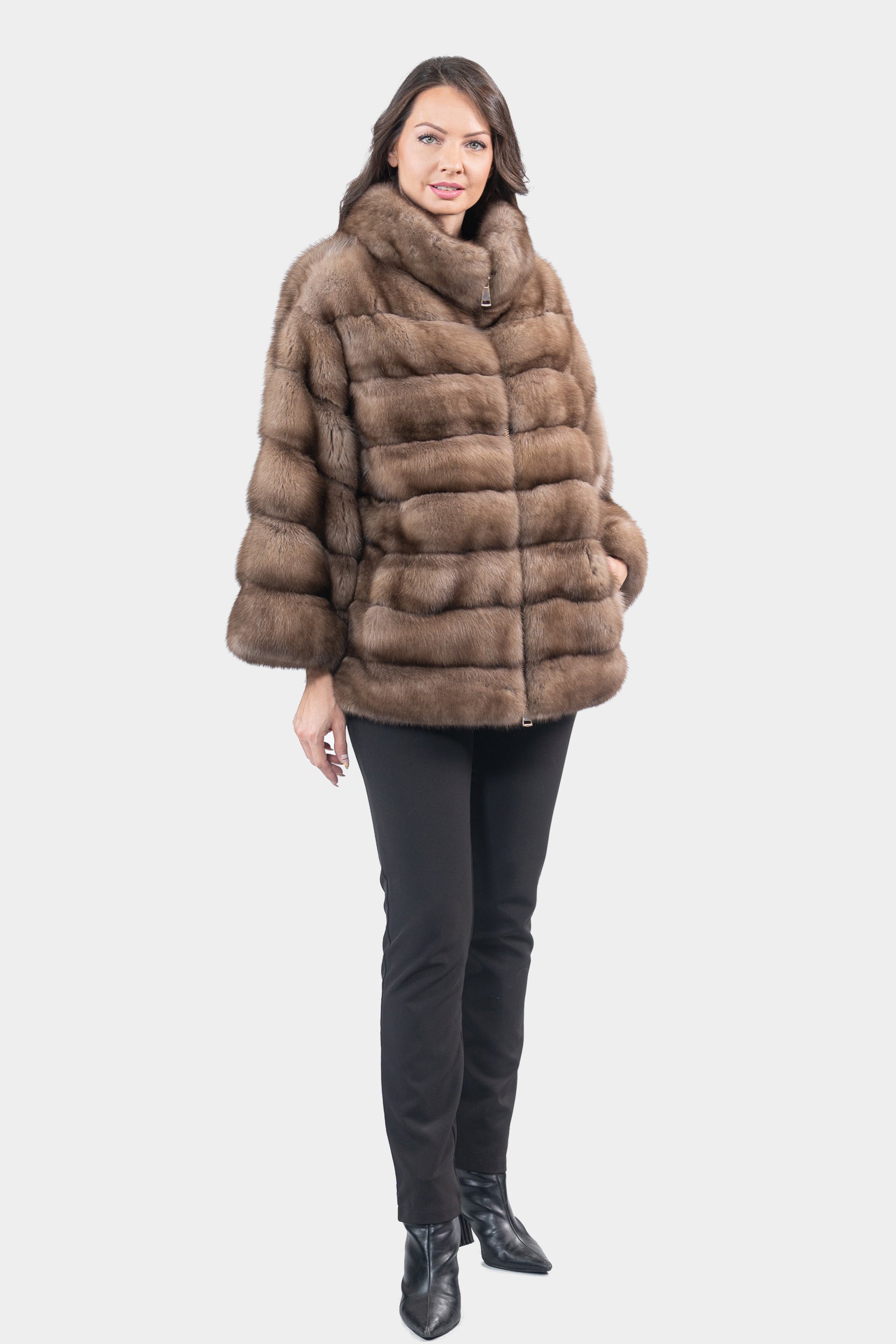 Graphite Russian Sable Jacket with Zipper