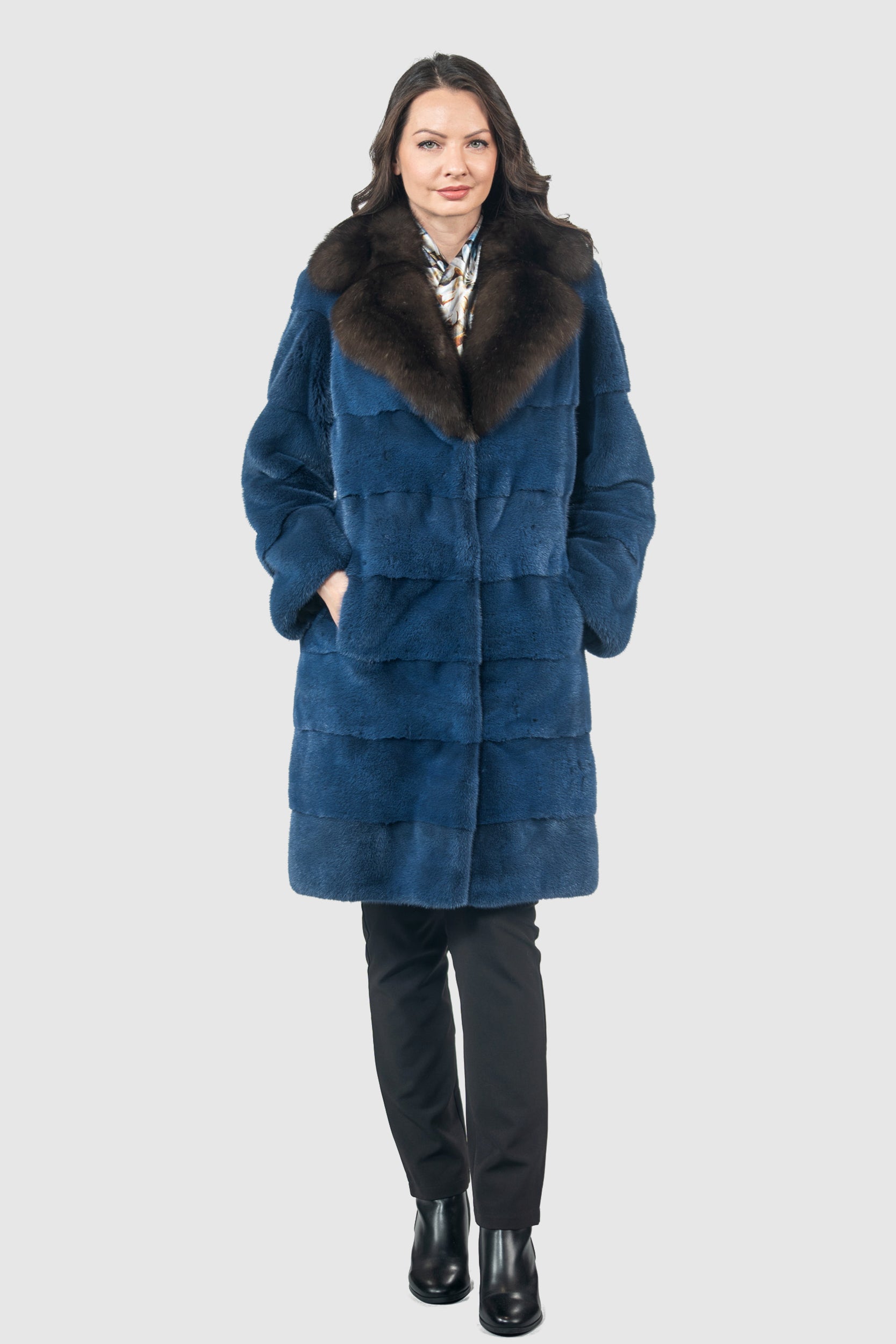 Bluejean Mink Half Coat with Russian Sable Notch Collar