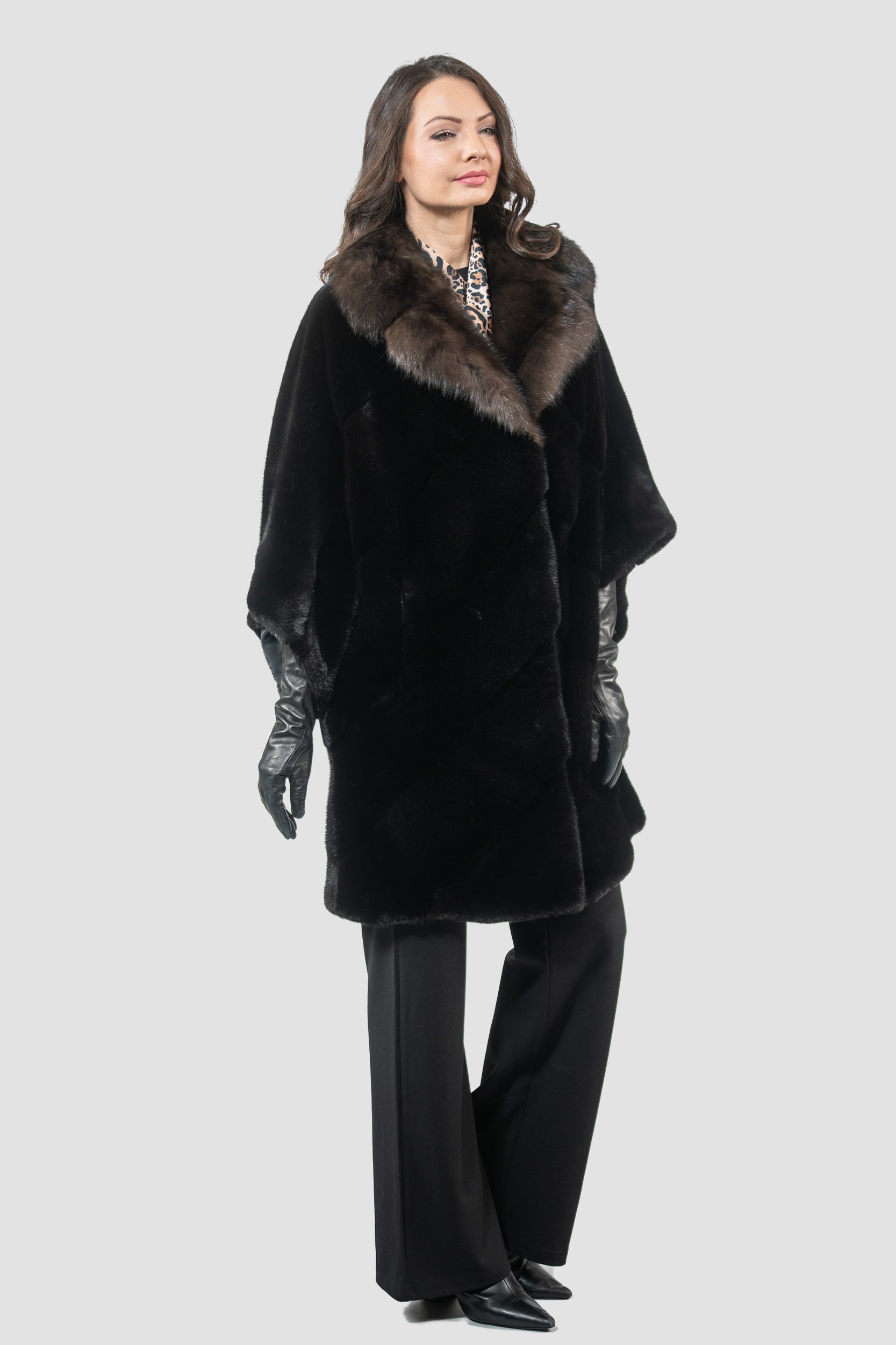 Blackglama Mink Cape with Russian Sable Notch Collar