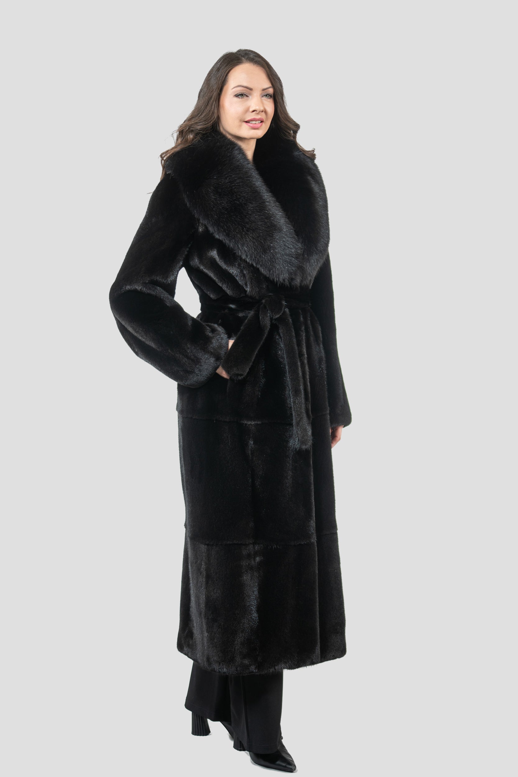 Blackgalama Mink Coat with Fox Shawl Collar