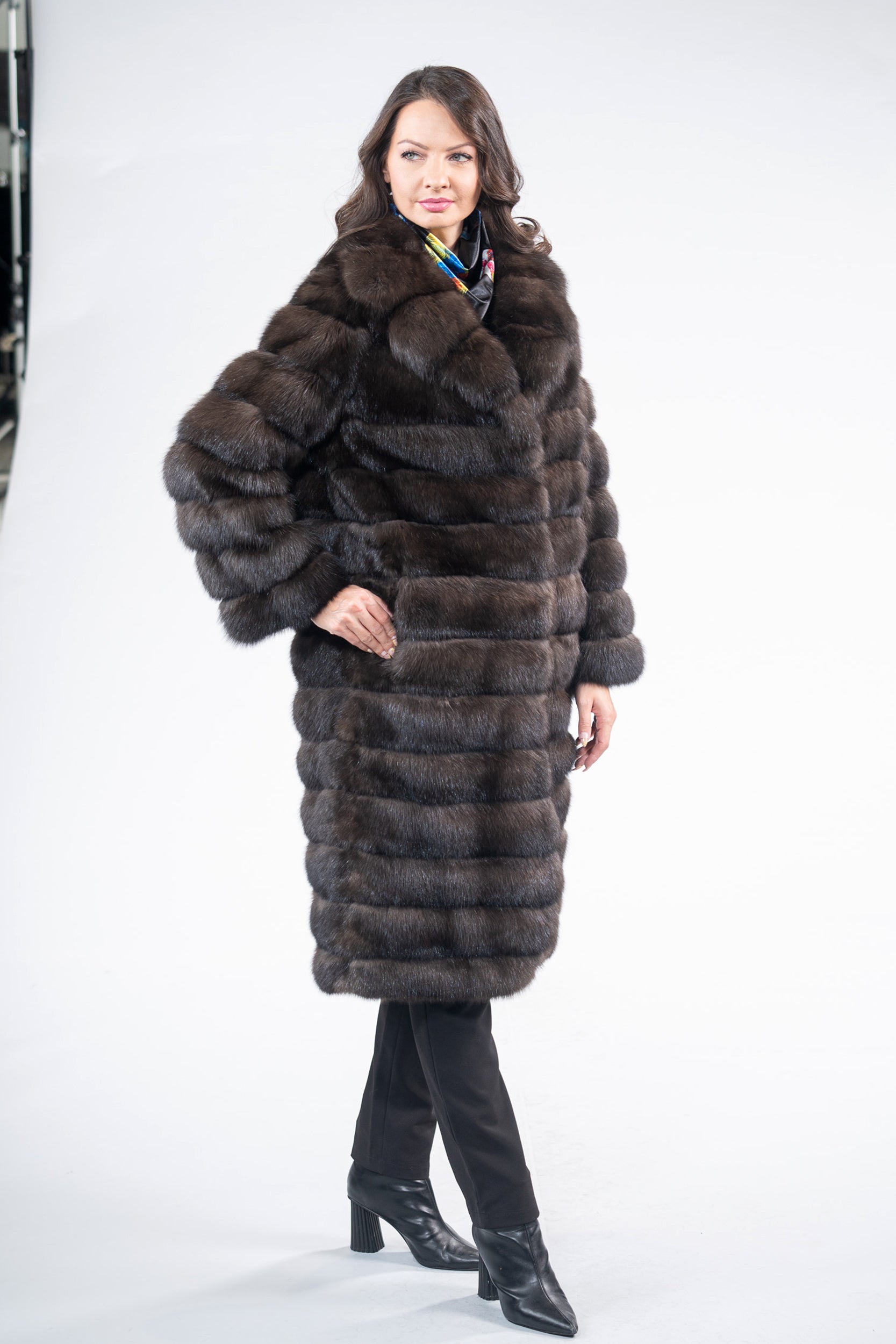 Dark Reversible Russian Sable Coat with Notch Collar