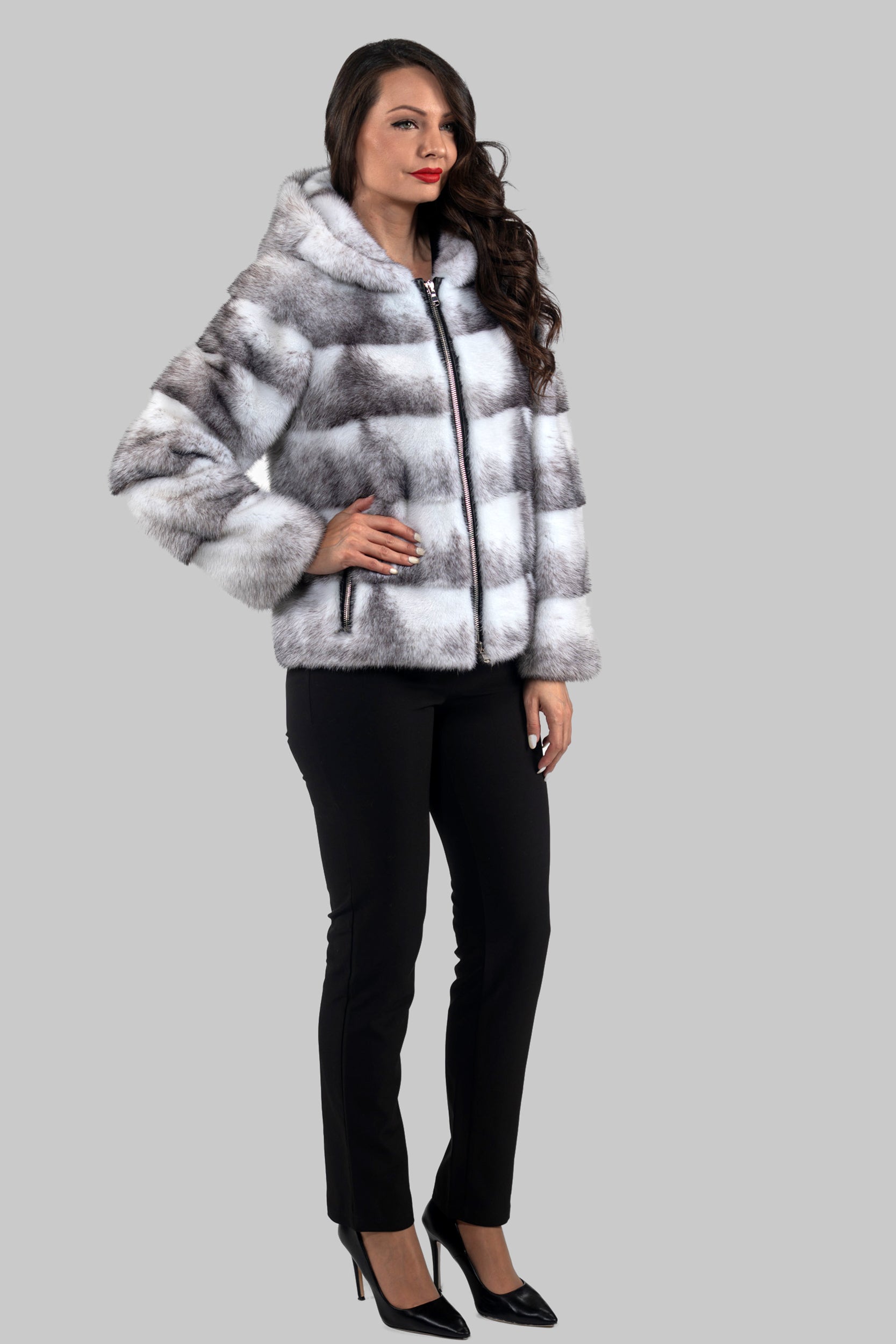 Blackcross Mink Jacket with Stand Collar and Zipper