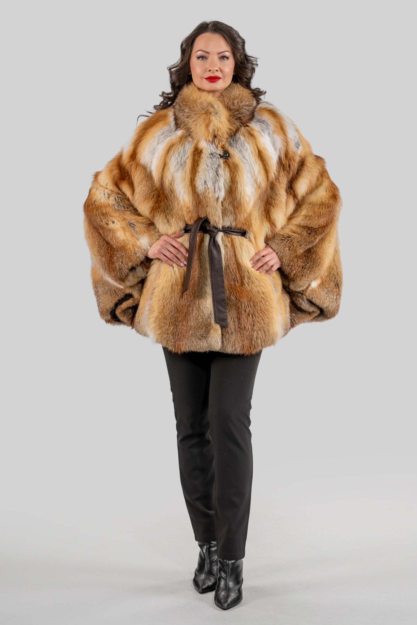 Natural Fox Half Coat with Stand Collar