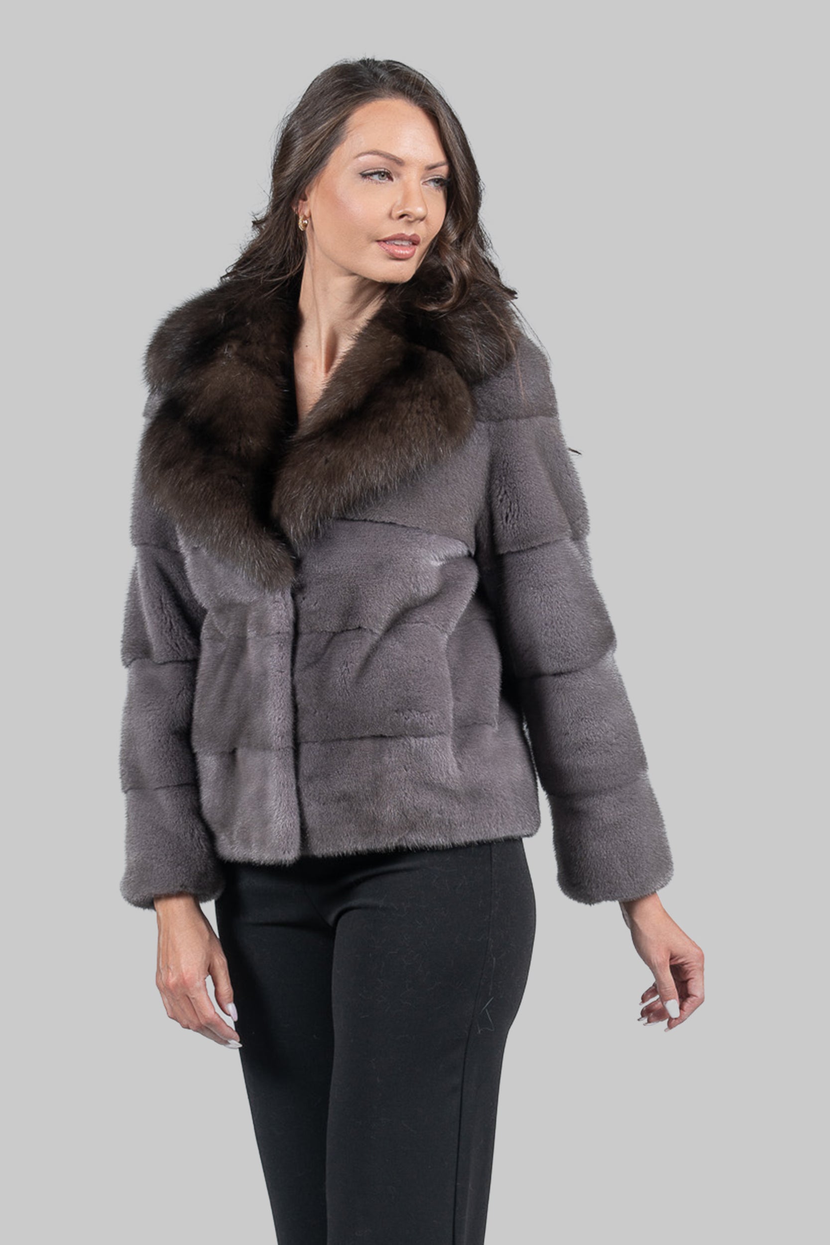 Grey Moon Mink Jacket with Russian Sable Collar