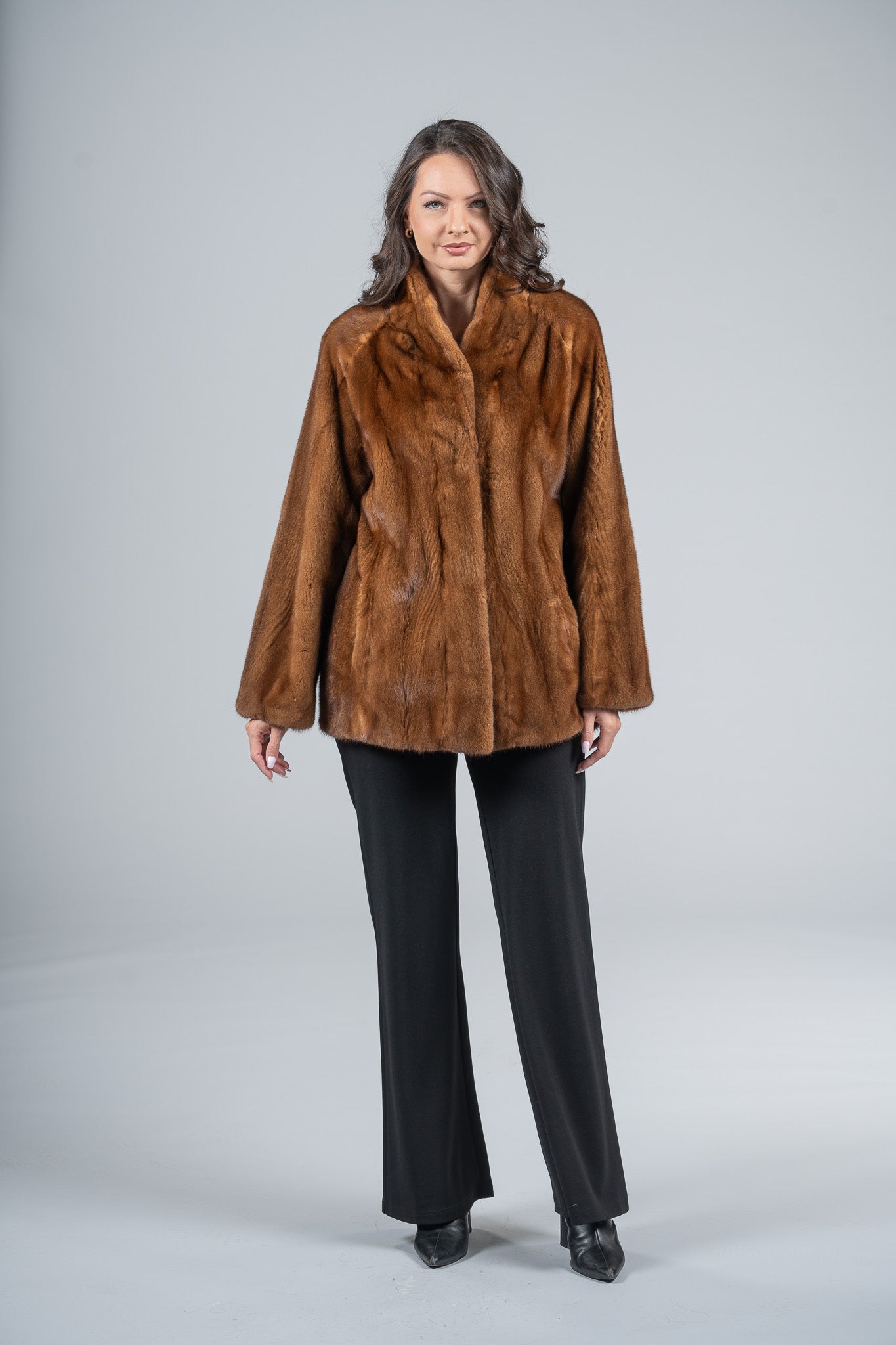 Gold Mink Half Coat with Stand Smoking Collar